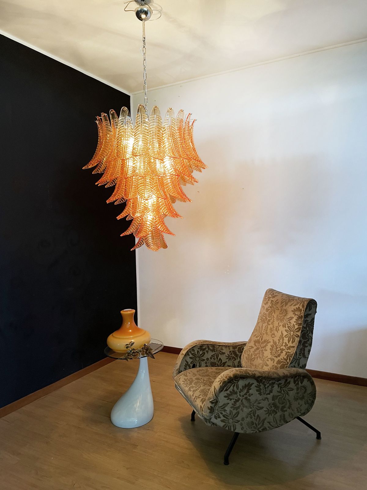 Huge Italian Murano Felci Glass Chandelier   75 Amber Glasses photo vinterior