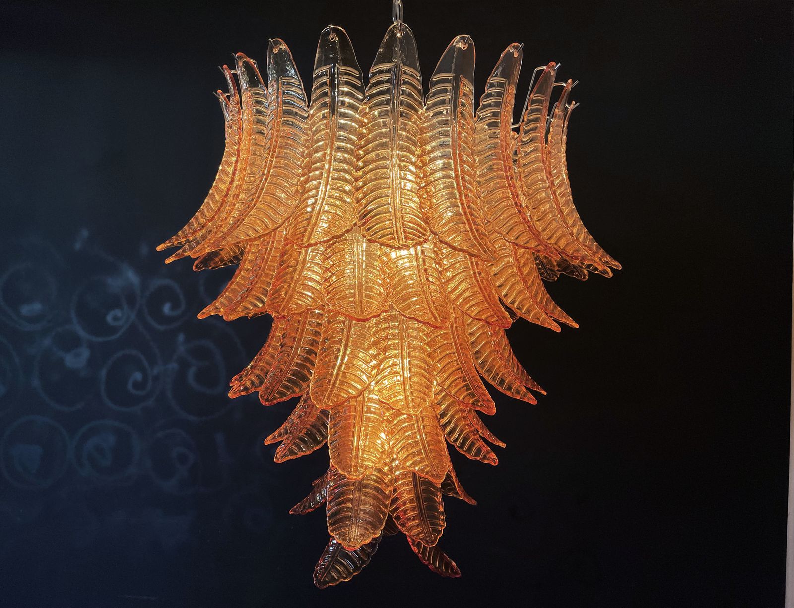 Huge Italian Murano Felci Glass Chandelier   75 Amber Glasses photo vintage