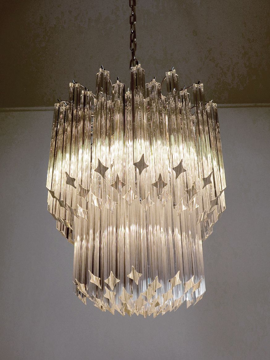 Murano Big Chandelier   Venini Style – 107 Traparent Prism Quadriedri   Elena Model photo furniture