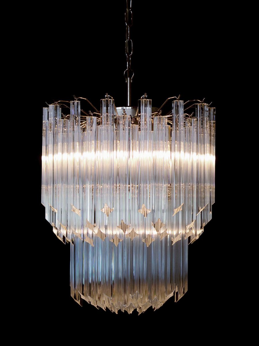 Murano Big Chandelier   Venini Style – 107 Traparent Prism Quadriedri   Elena Model photo for sale