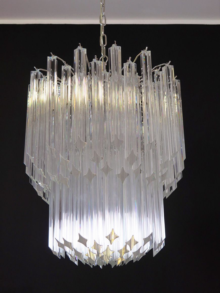 Murano Big Chandelier   Venini Style – 107 Traparent Prism Quadriedri   Elena Model photo vinterior