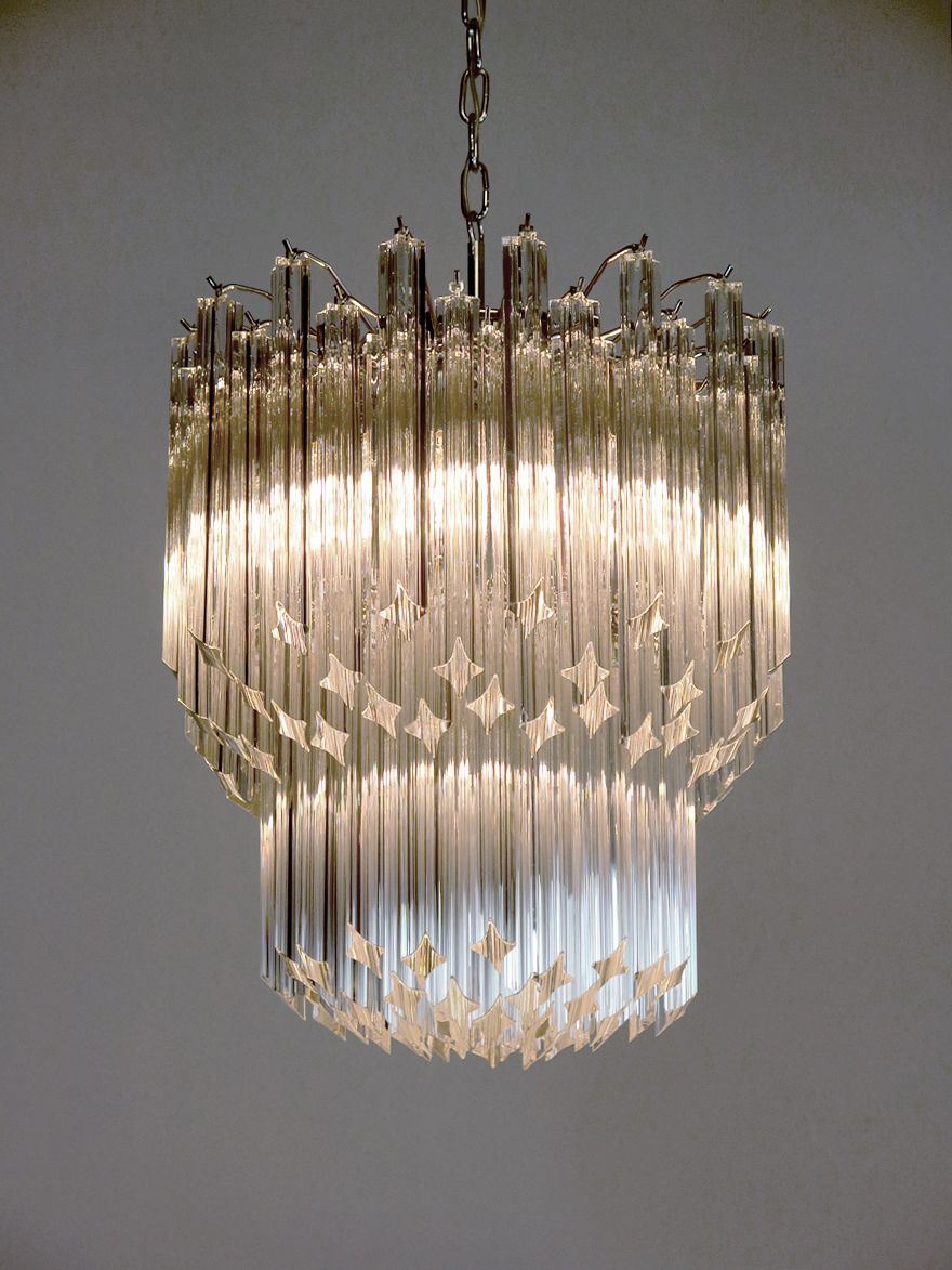 Lighting Murano Big Chandelier   Venini Style – 107 Traparent Prism Quadriedri   Elena Model photo