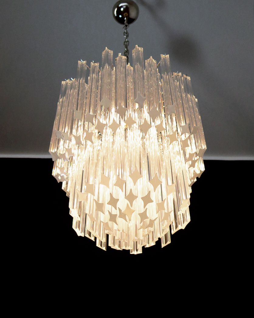 Murano Big Chandelier   Venini Style – 107 Traparent Prism Quadriedri   Elena Model photo Lighting