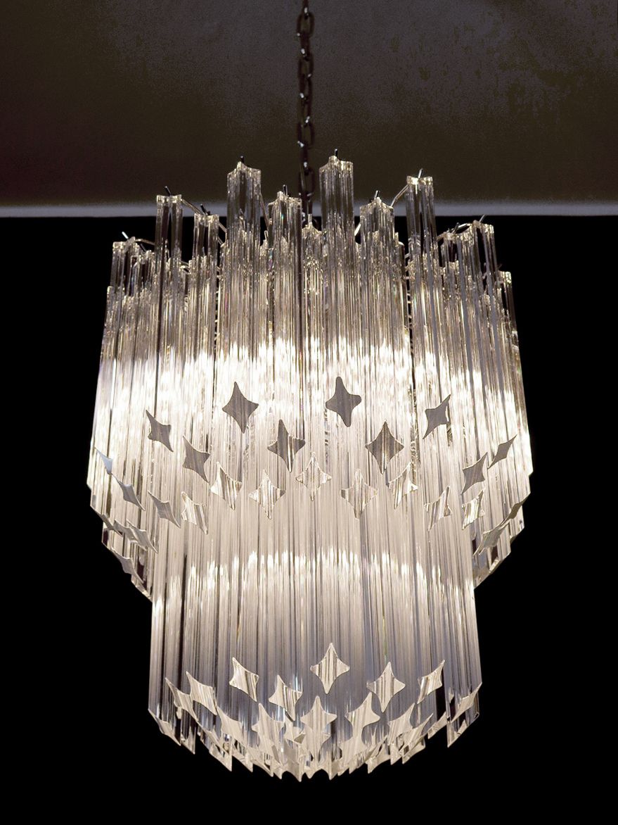 1560.0 Murano Big Chandelier   Venini Style – 107 Traparent Prism Quadriedri   Elena Model photo