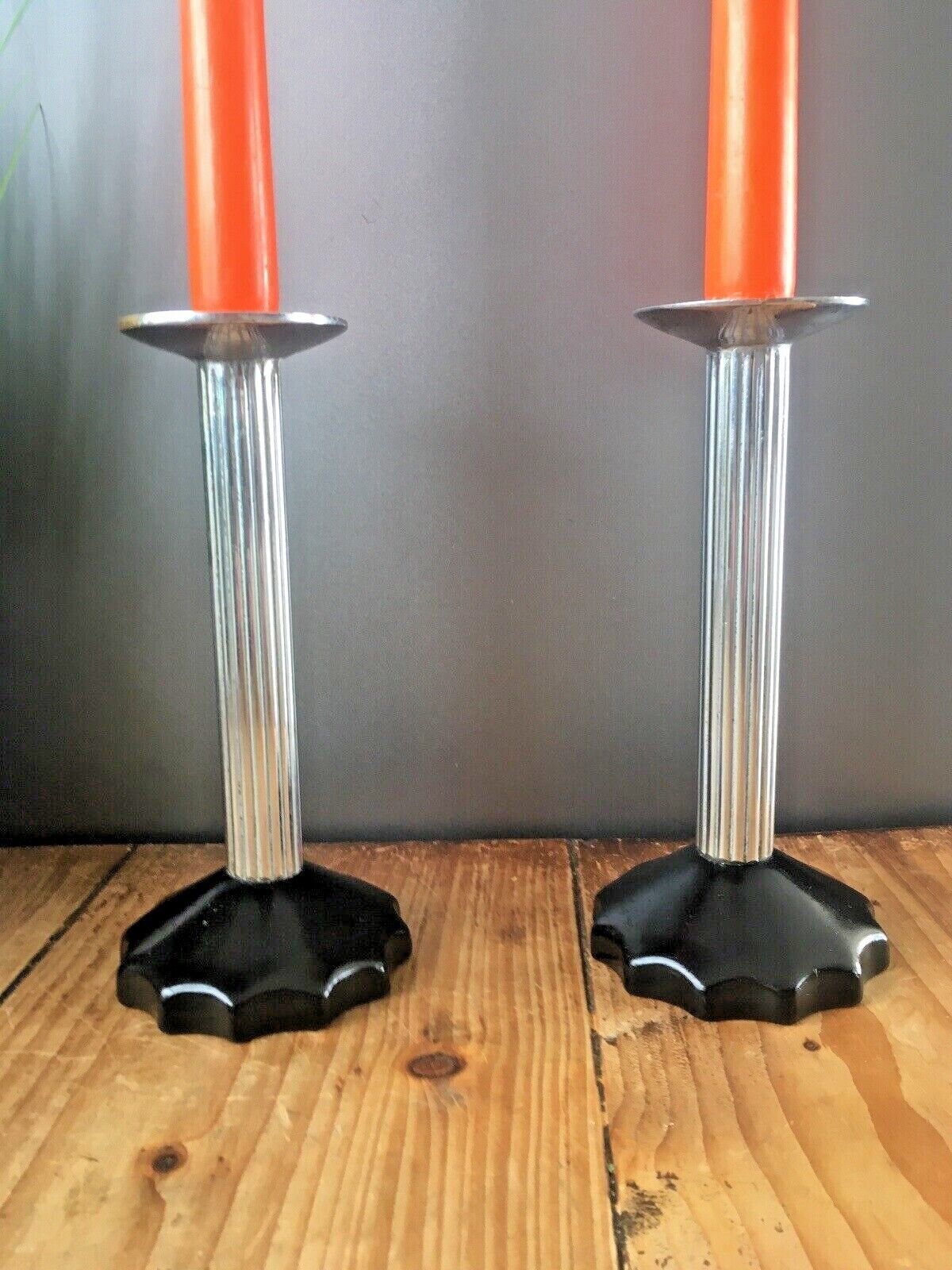 Pair Of Unusual Art Deco Plated Corinthian Column Candlesticks Candle Holders photo furniture
