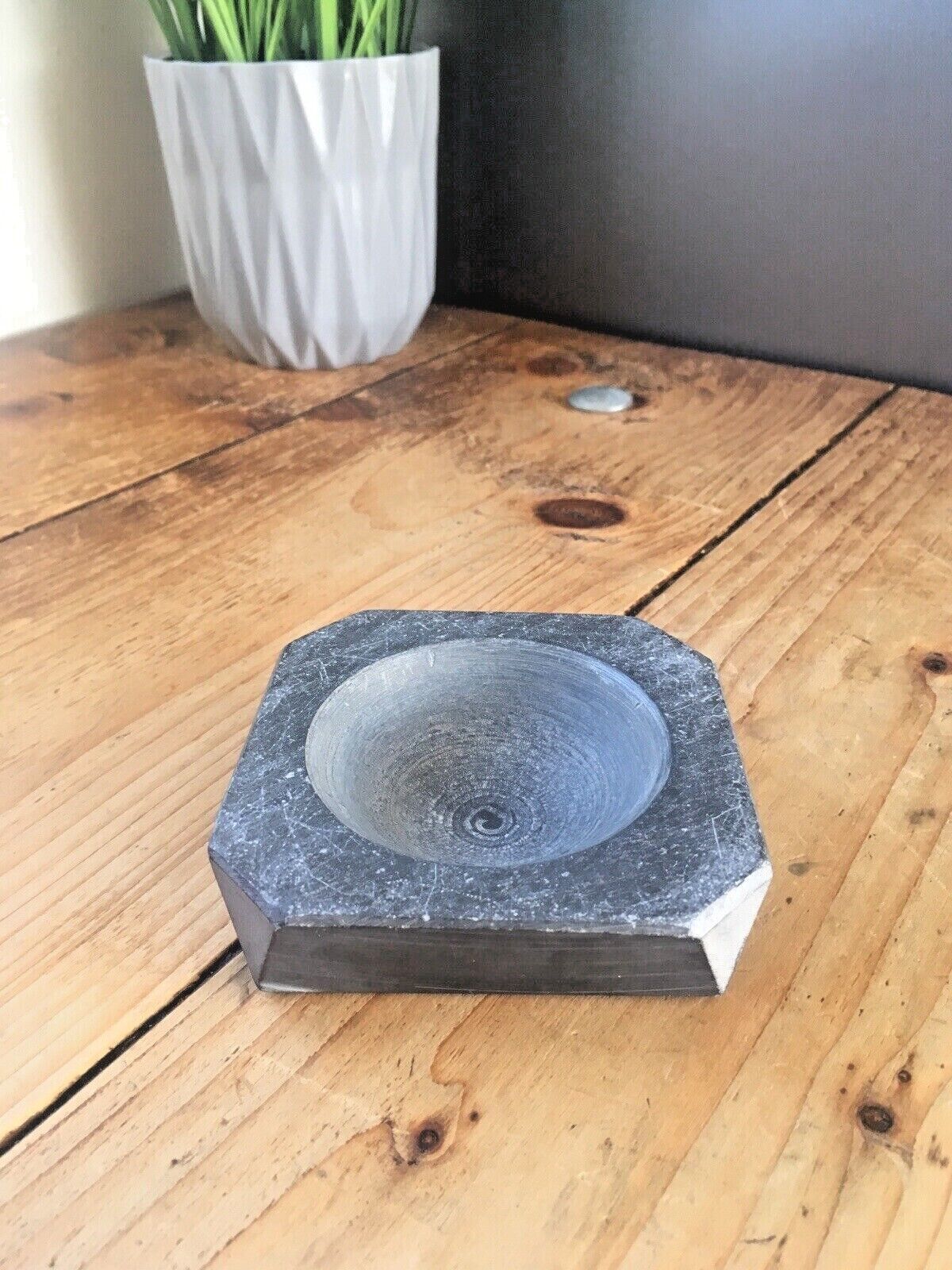 Vintage Geometric Faceted Welsh Folk Art Slate Bowl Ashtray Dish Artdeco Antique photo for sale