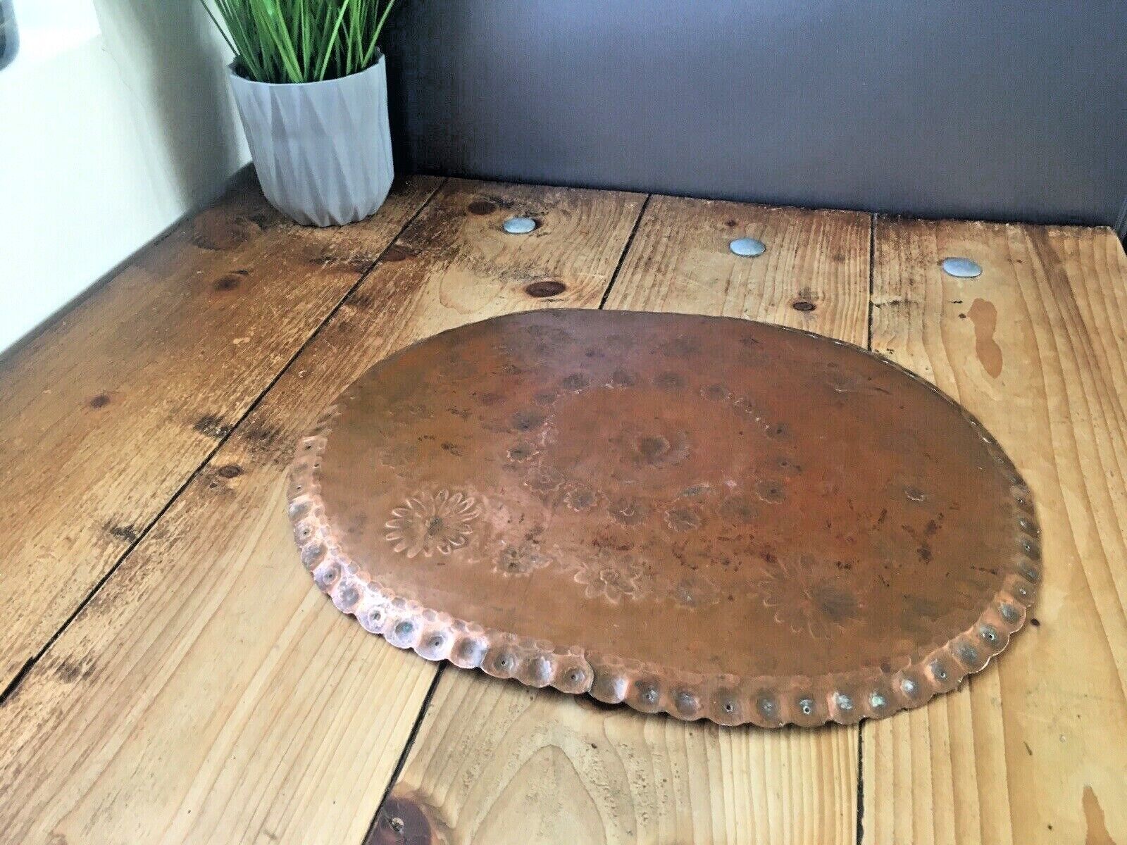 Large Quality Arts & Crafts Floral Flower Power Copper Charger Wall Plate Plaque photo vinterior