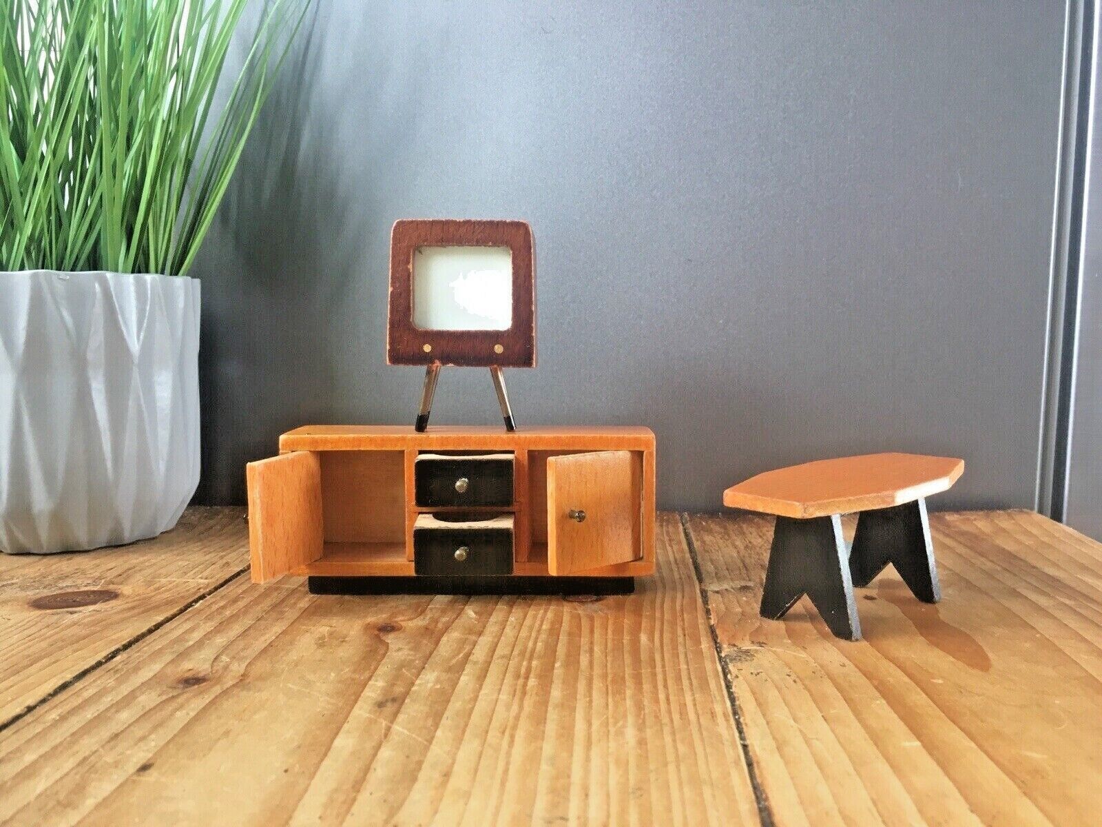 Rare Miniature Mid Century Salesmans Sample Wooden Sideboard Coffee Table Tv Set photo vinterior