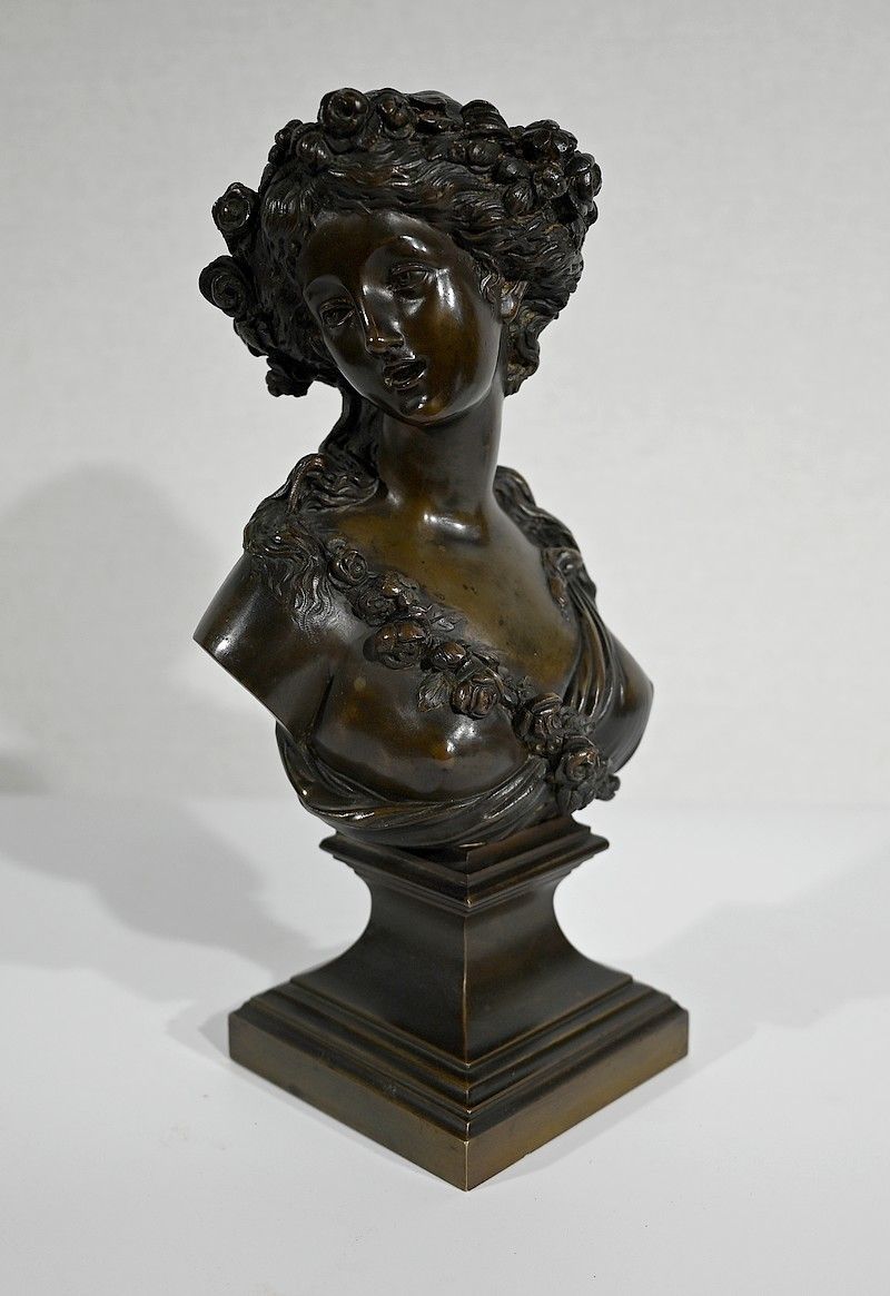 Bronze "Young Woman Crowned With Flowers" After Jc Marin   19th Century photo furniture
