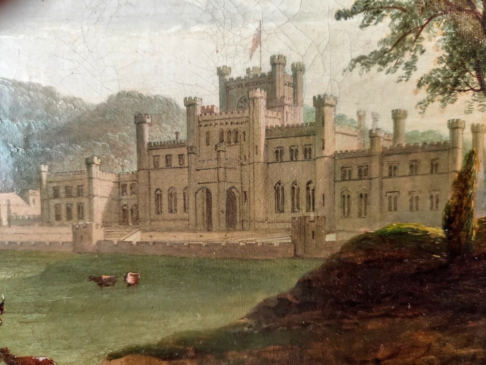 Oil Painting   19th Century Canvas Lowther Castle Penrith With Cows photo Art