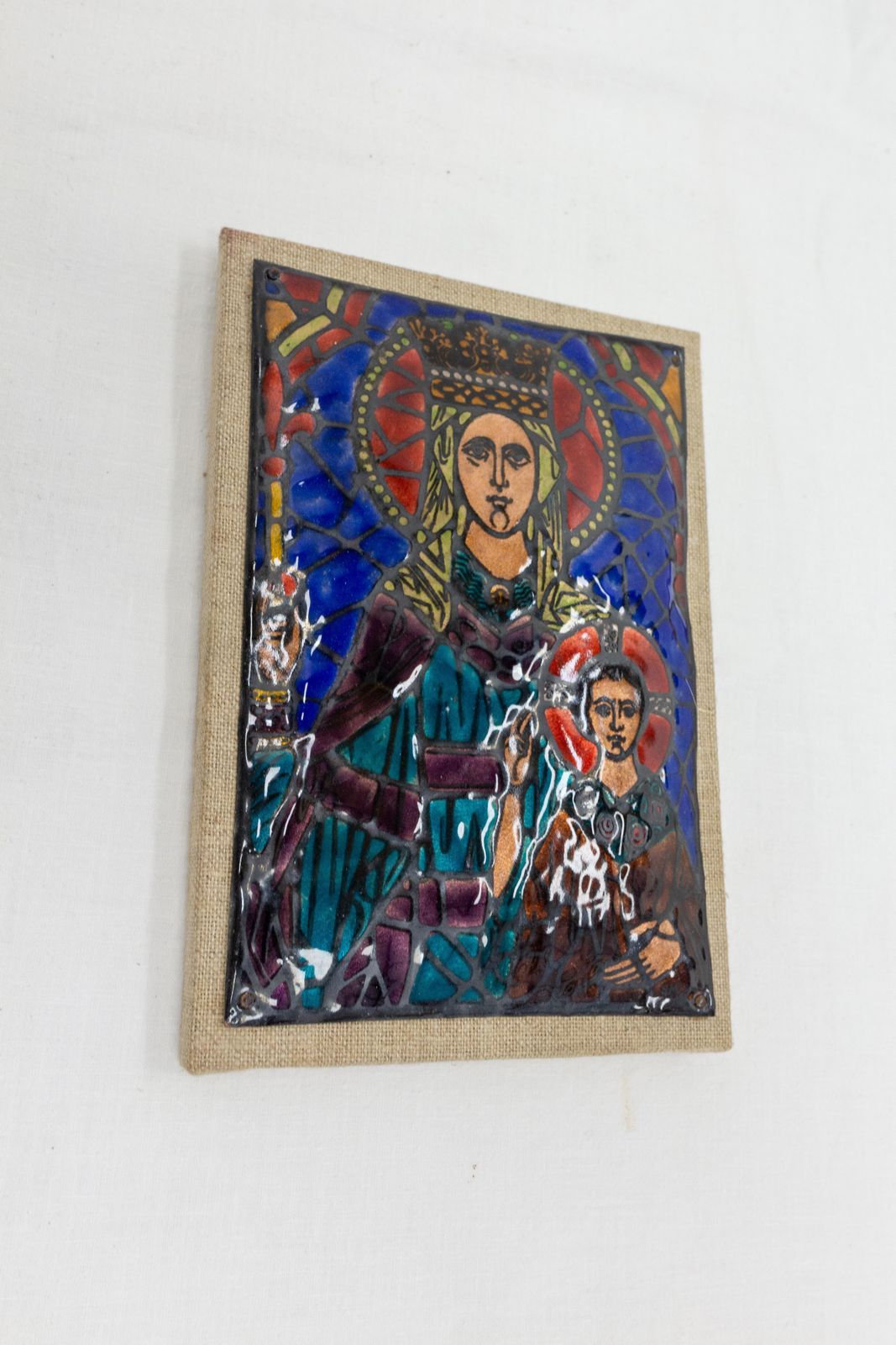 Mid Century Virgin To The Child Enamelled Plaque, French, Circa 1960 photo for sale