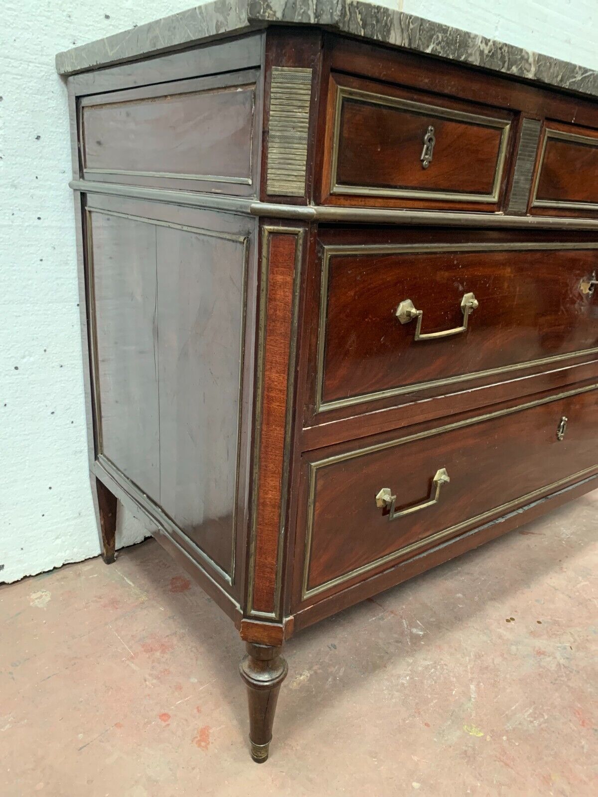Mahogany Lois XVI Style Chest Of Drawers Gray Veined Marble Top 19th Century photo furniture