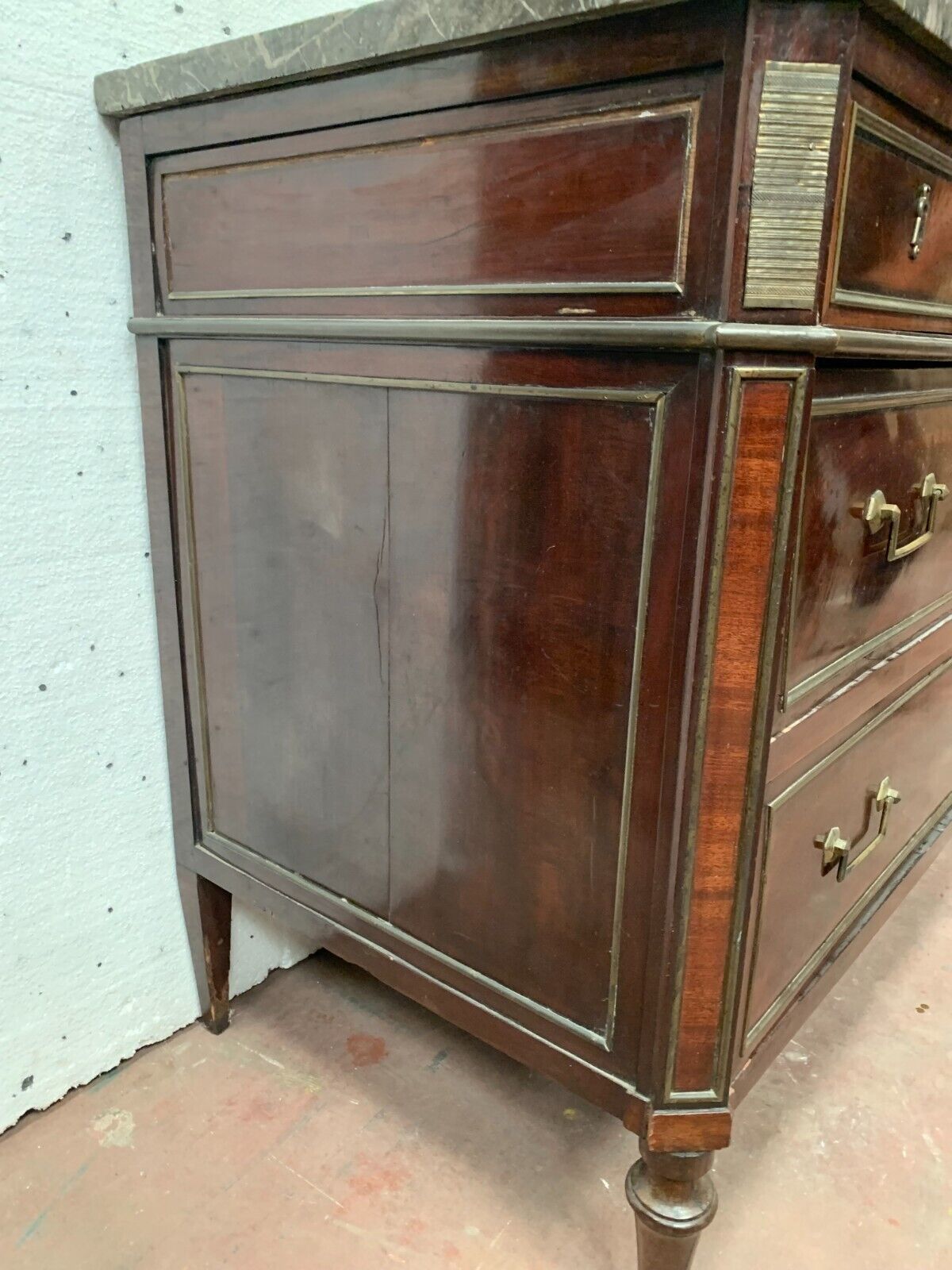 Mahogany Lois XVI Style Chest Of Drawers Gray Veined Marble Top 19th Century photo buy