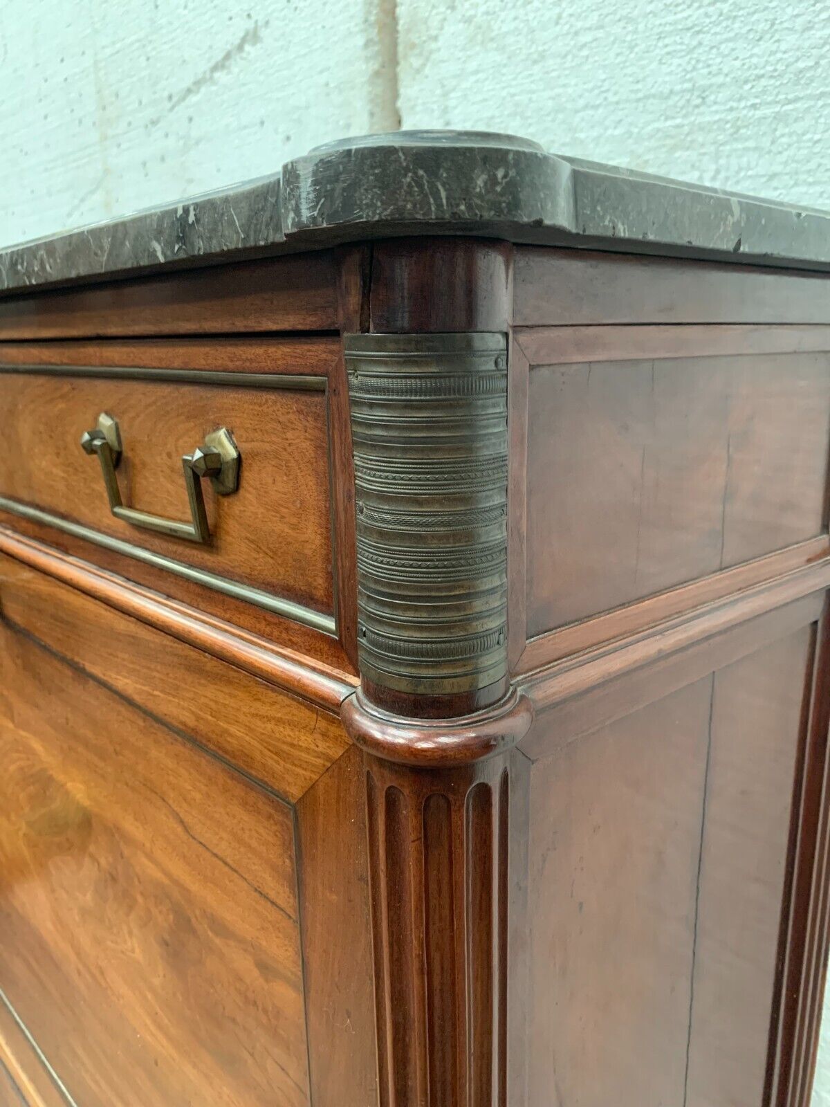 Louis XVI Mahogany Secretary Gray Veined Marble Top 19th Century photo vintage