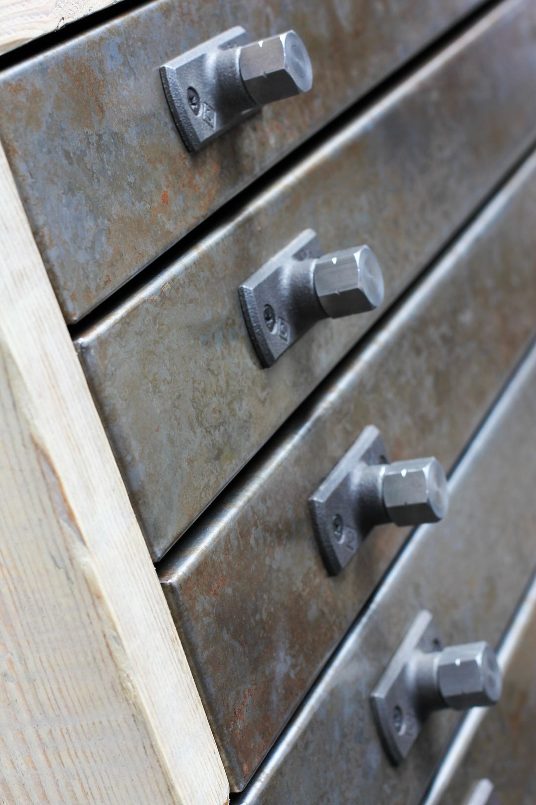 Faraz Reclaimed Scaffolding And Distressed Steel Plan Chest On Locking Castors photo 1800.0