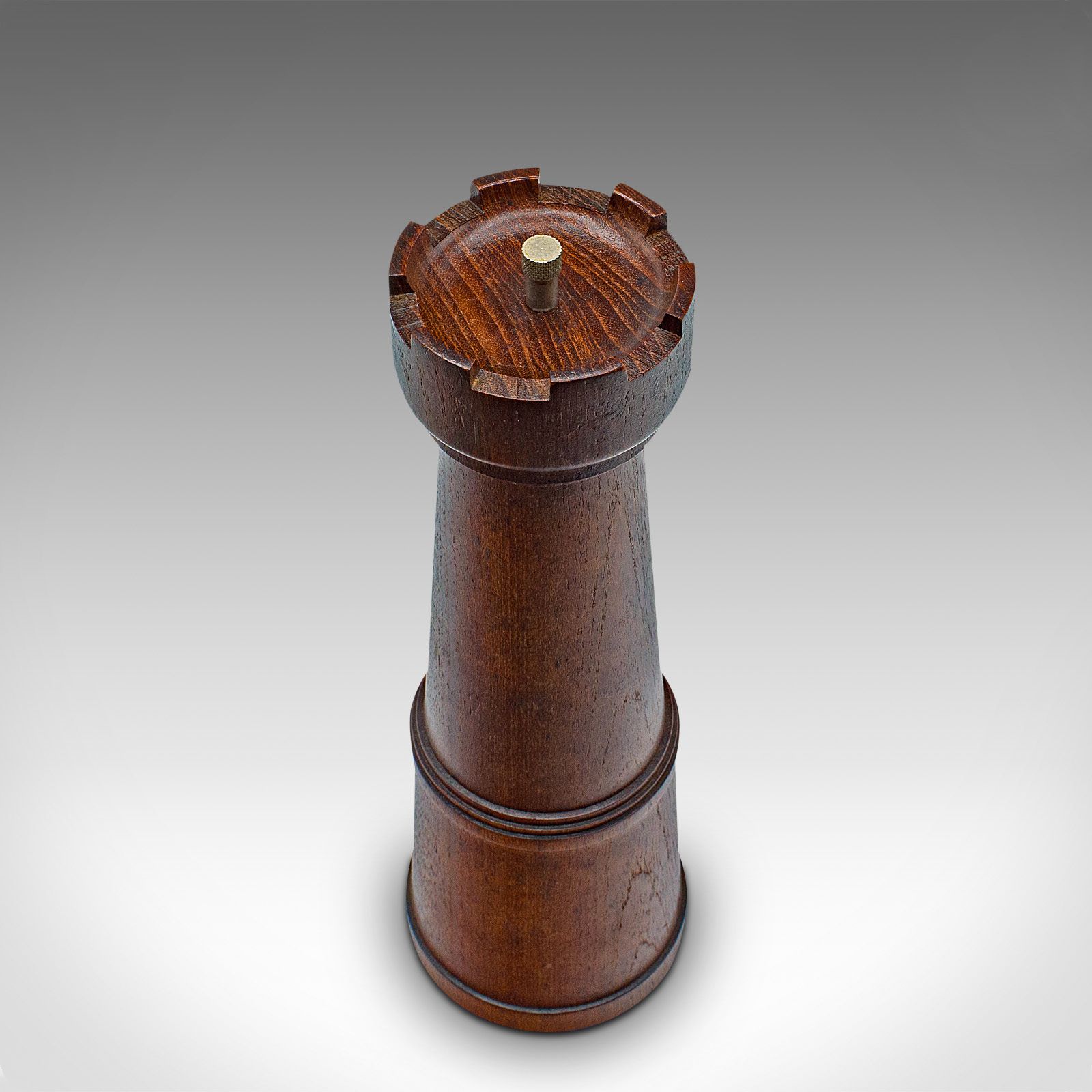 Vintage Decorative Pepper Grinder, English, Oak, Condiment Dispenser, Chess Rook photo for sale