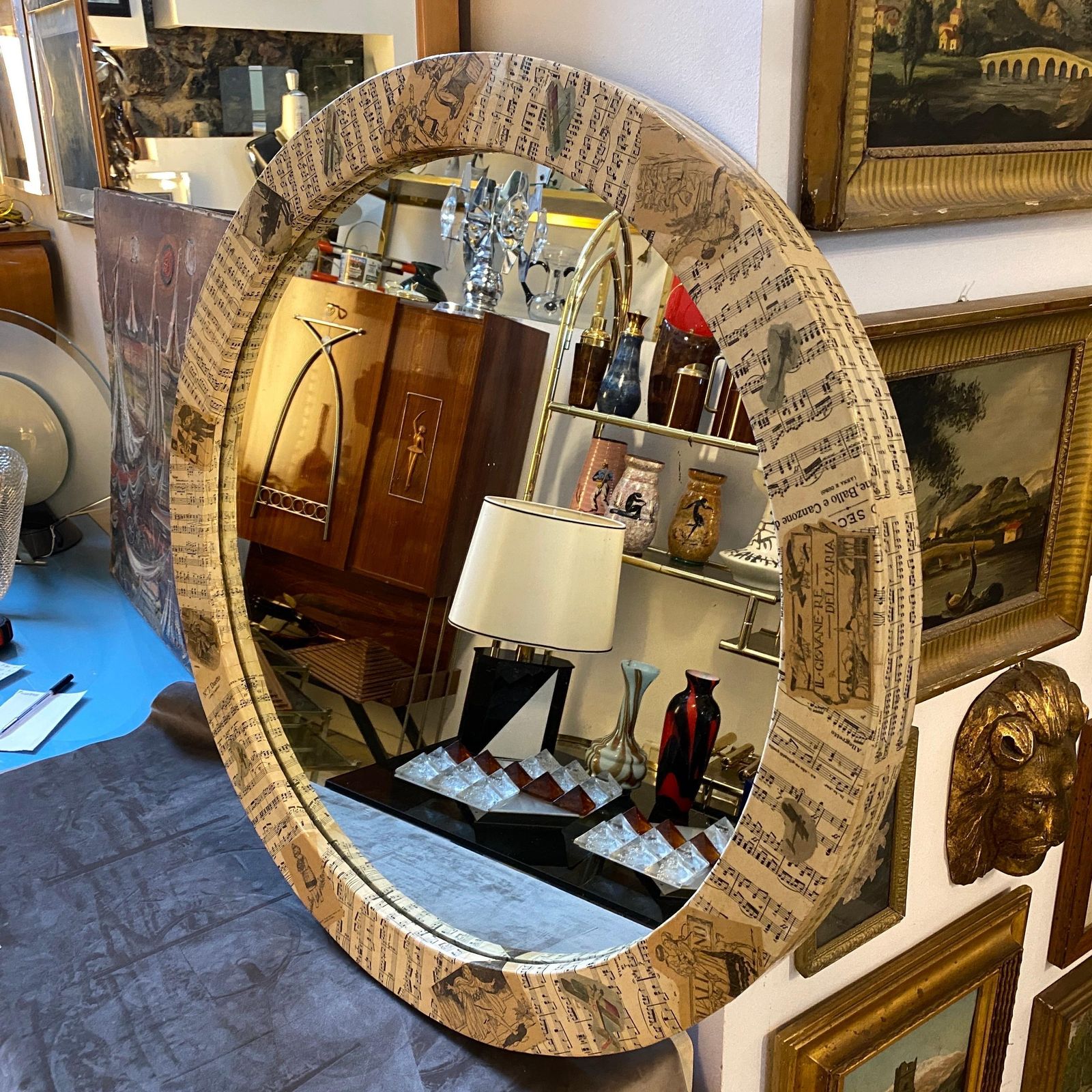 1960s Mid Century Modern Hand Crafted Wall Mirror In The Style Of Fornasetti photo buy