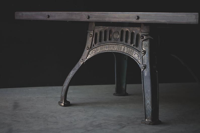 Henry Bamford Industrial Dining Table   Original Cast Iron Base With Gold/Bronze Detailing photo furniture