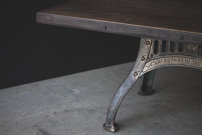 Henry Bamford Industrial Dining Table   Original Cast Iron Base With Gold/Bronze Detailing photo 2400.0