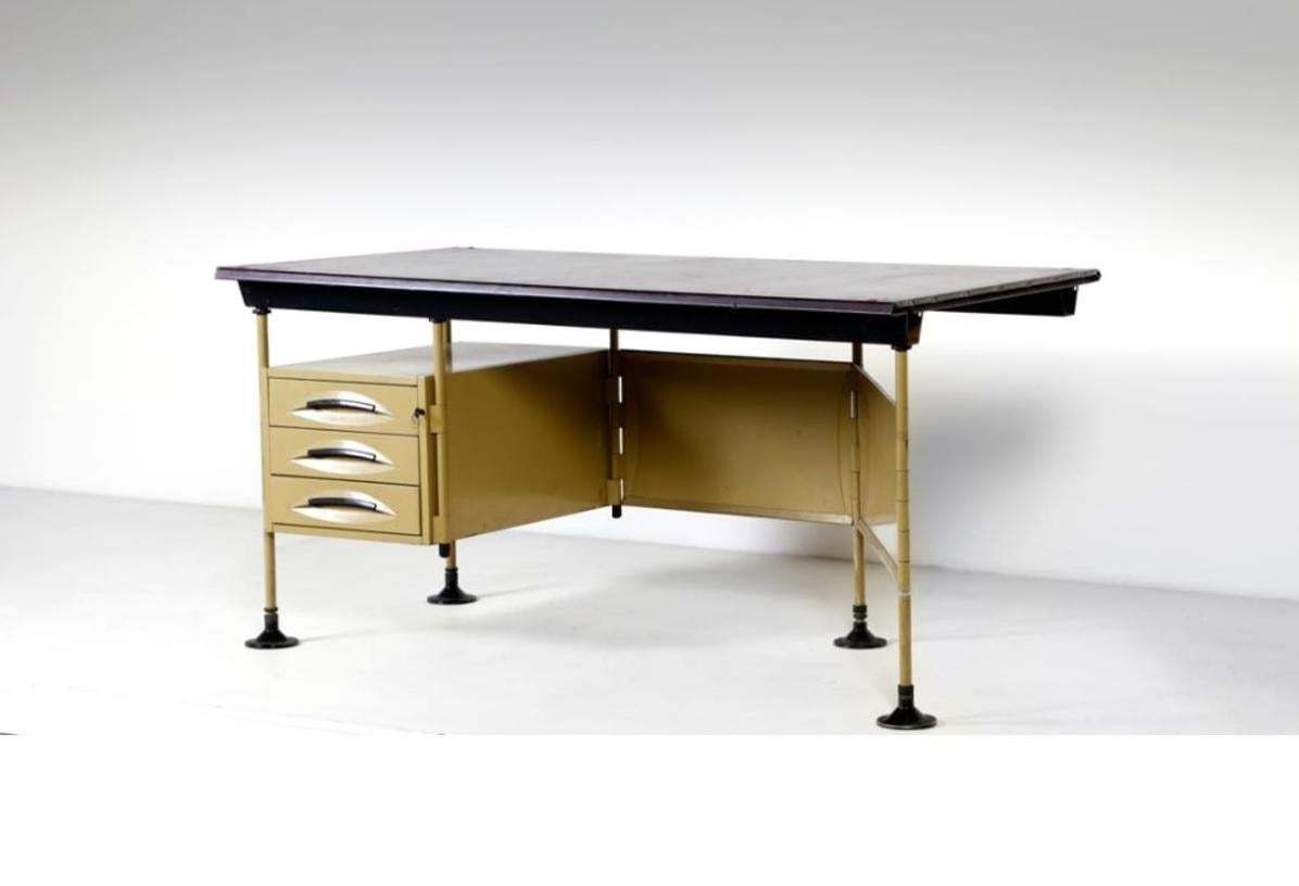 Studio Bbpr Arco Office Desk With Drawers In Metal By Olivetti, 1962, Italy photo furniture