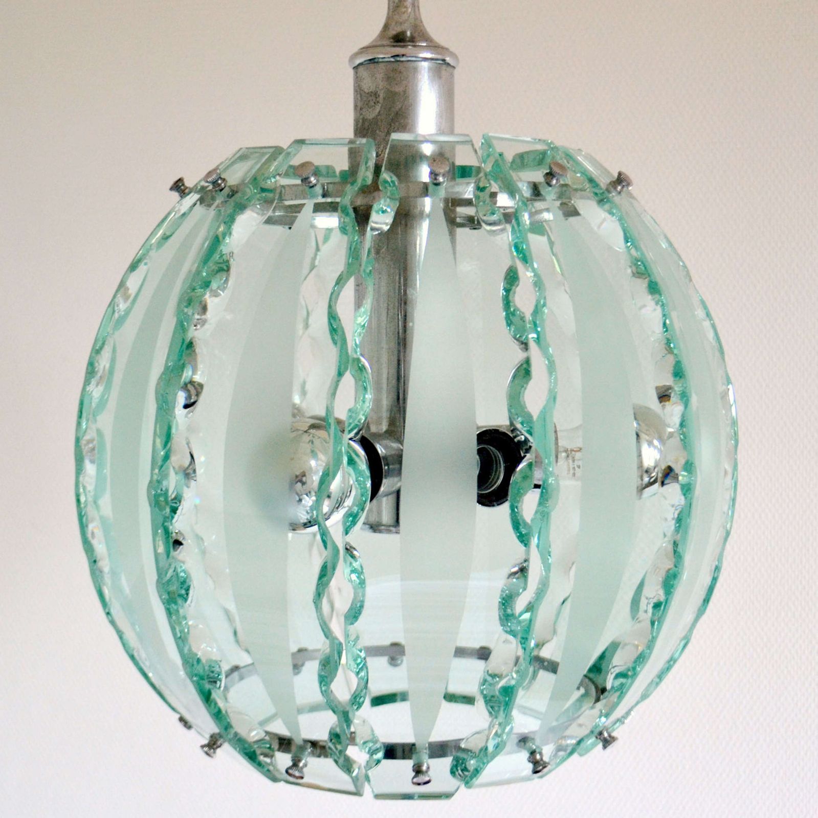 Chandelier In Glass And Chrome, 04 Zero Quatro For Fontana Arte photo for sale
