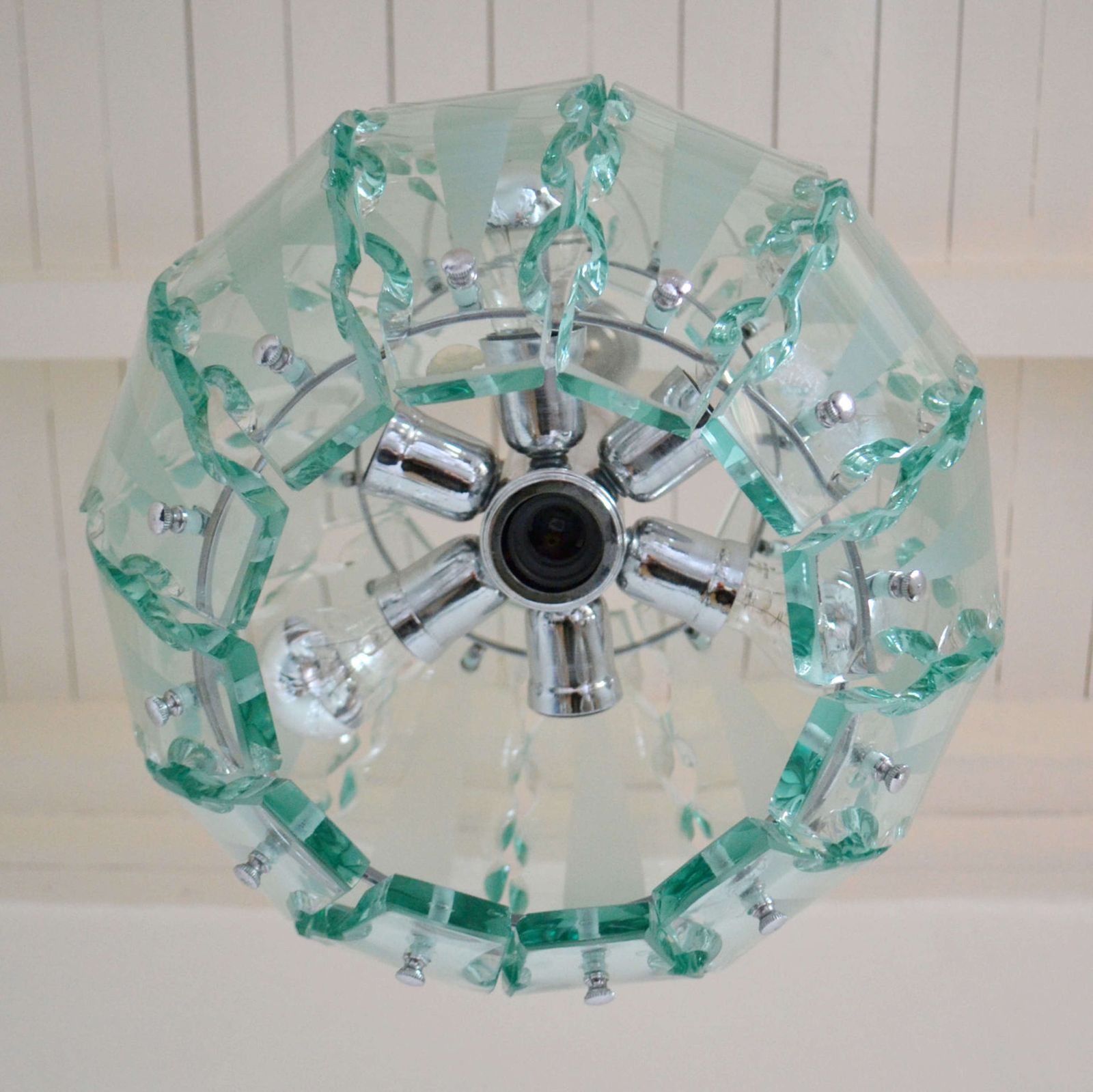 Chandelier In Glass And Chrome, 04 Zero Quatro For Fontana Arte photo buy