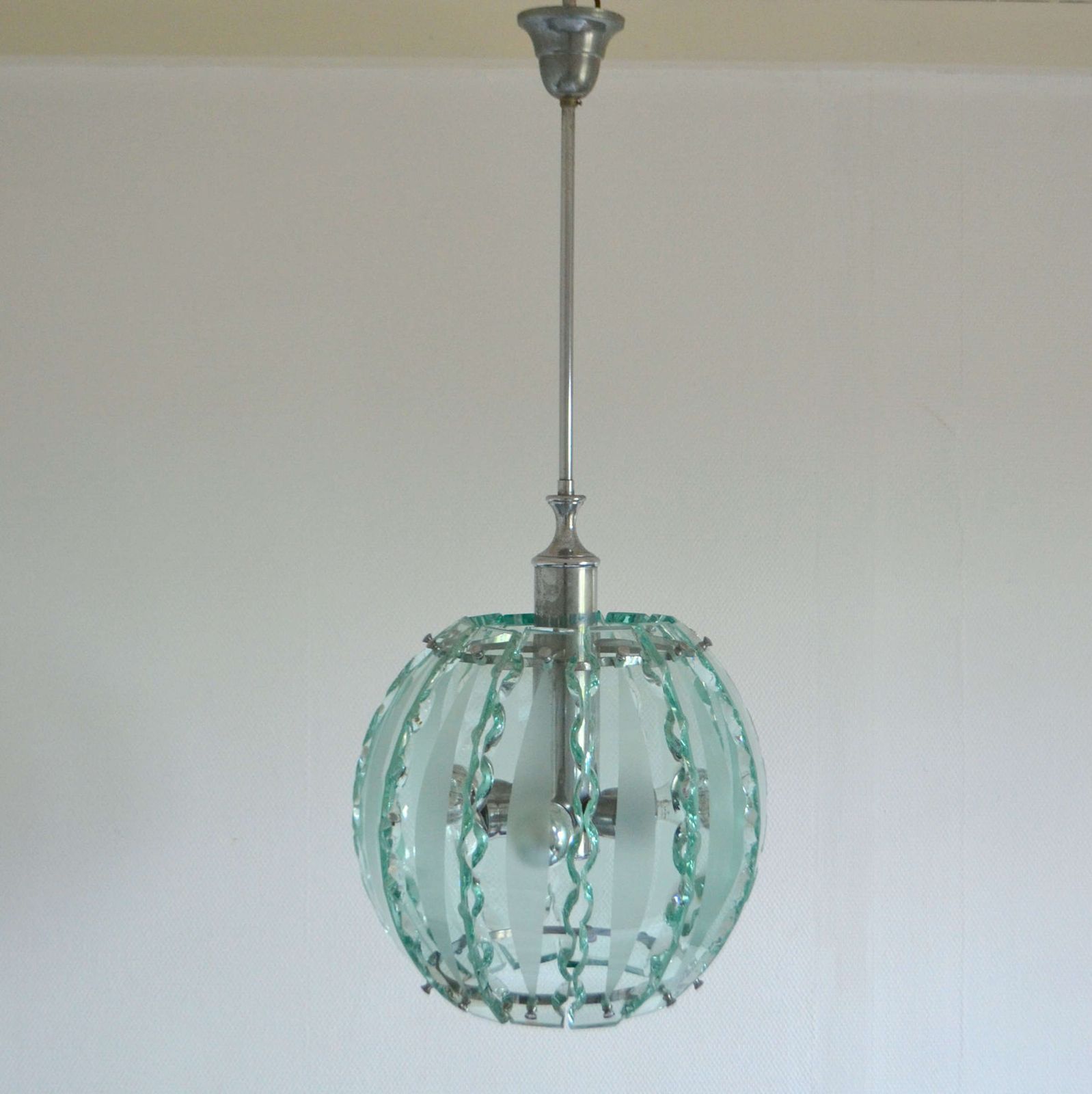 Chandelier In Glass And Chrome, 04 Zero Quatro For Fontana Arte photo vintage