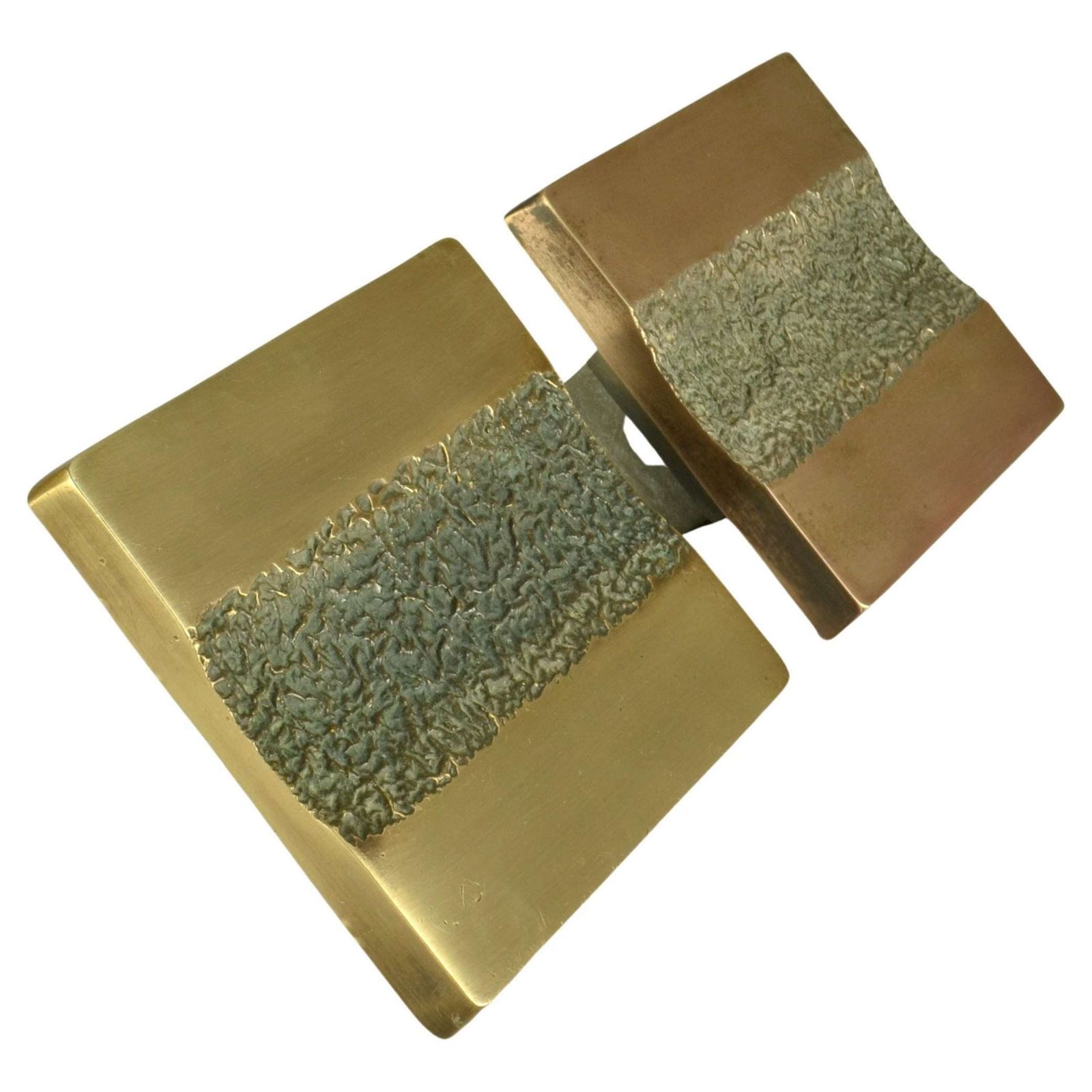 Push And Pull Bronze Door Handle Square With Central Brutalist Relief
