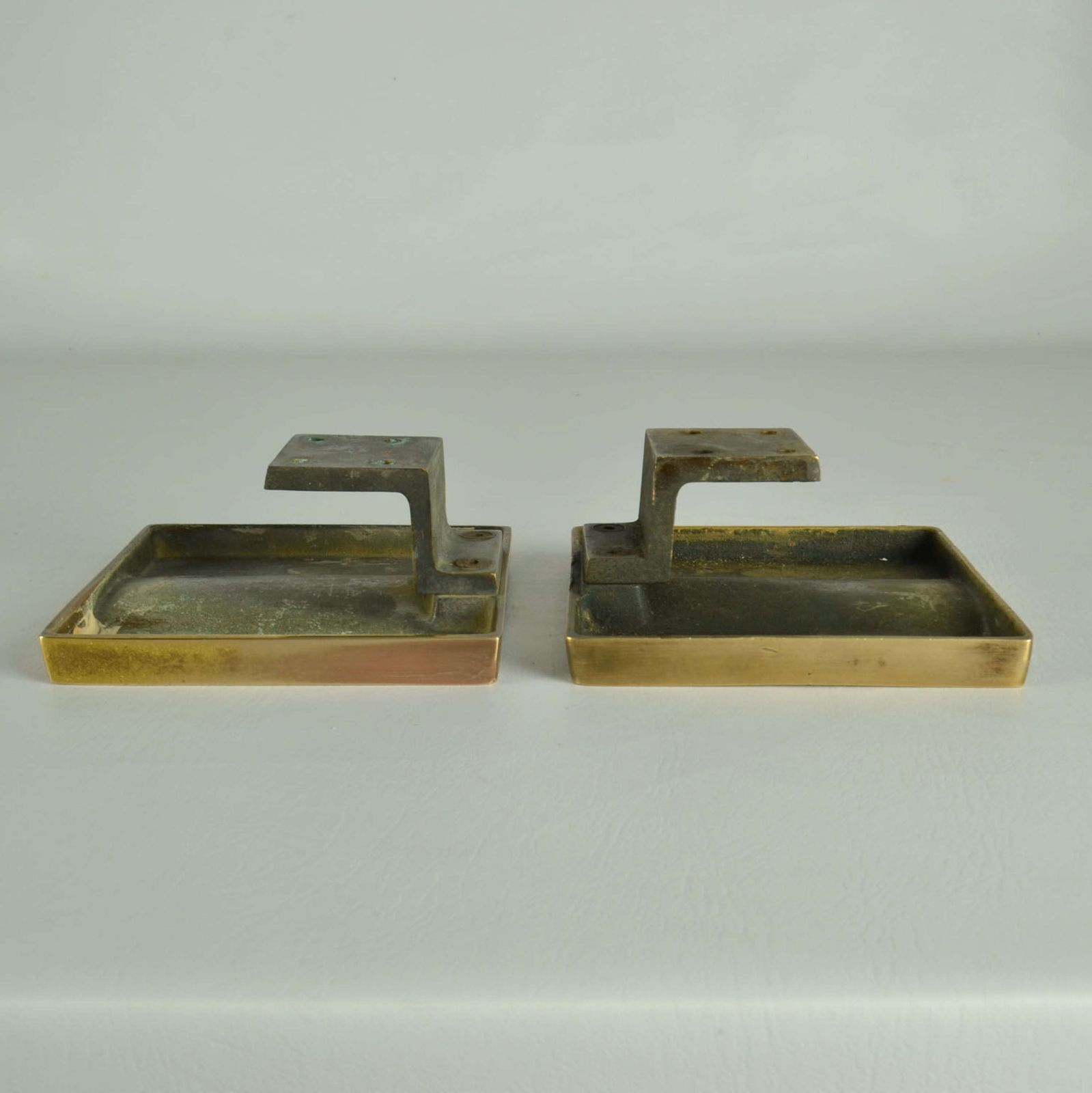 Home Fixtures Push And Pull Bronze Door Handle Square With Central Brutalist Relief photo