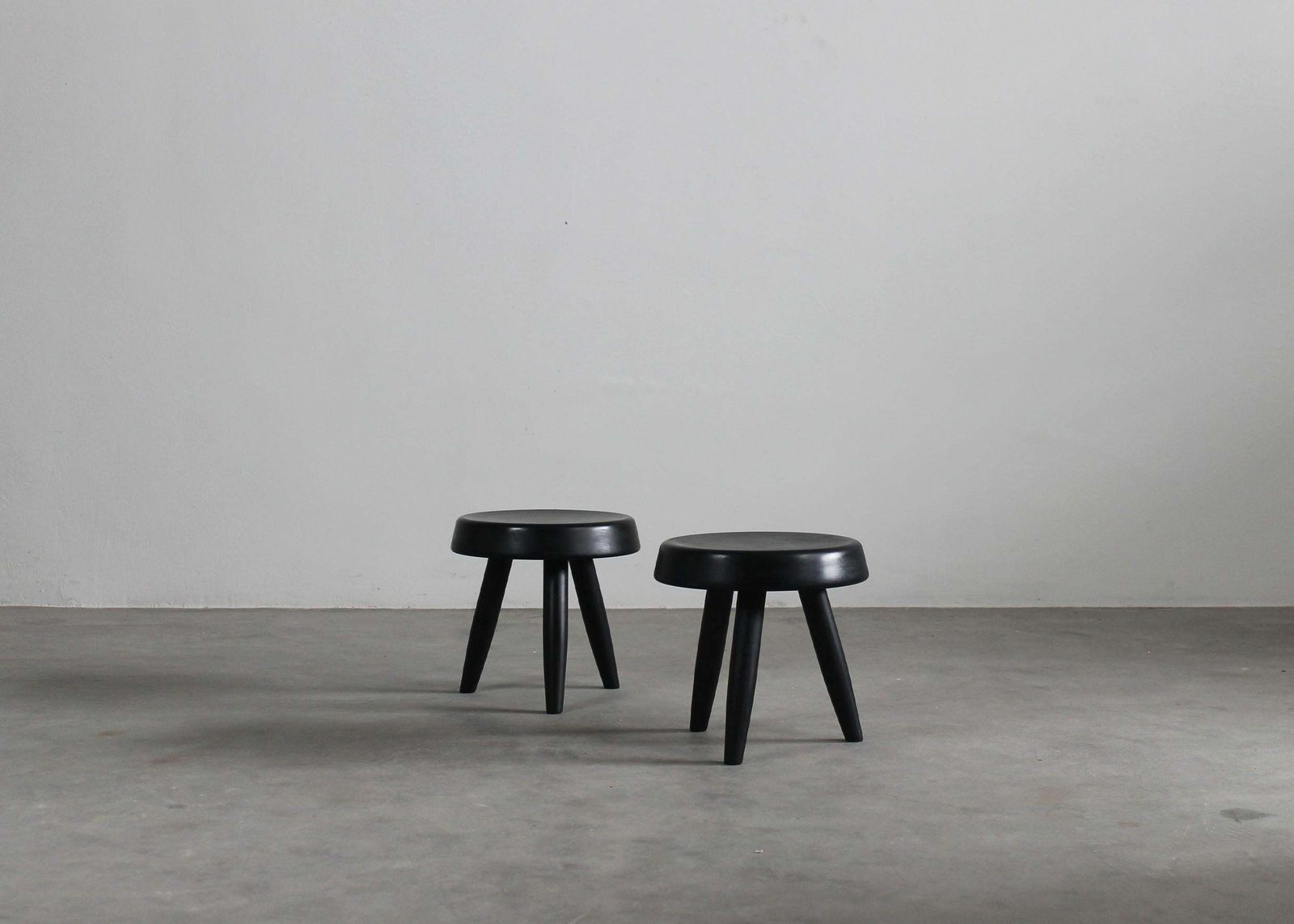 Charlotte Perriand In The Style Of' Set Of Two Black Stools In Wood 1950 photo furniture