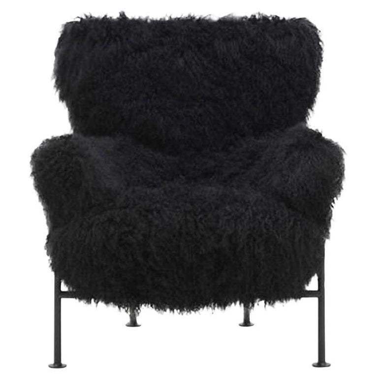 Franco Albini Pl19 Or Tre Pezzi Armchair In Black Mongolian Wool For Poggi Italy photo furniture