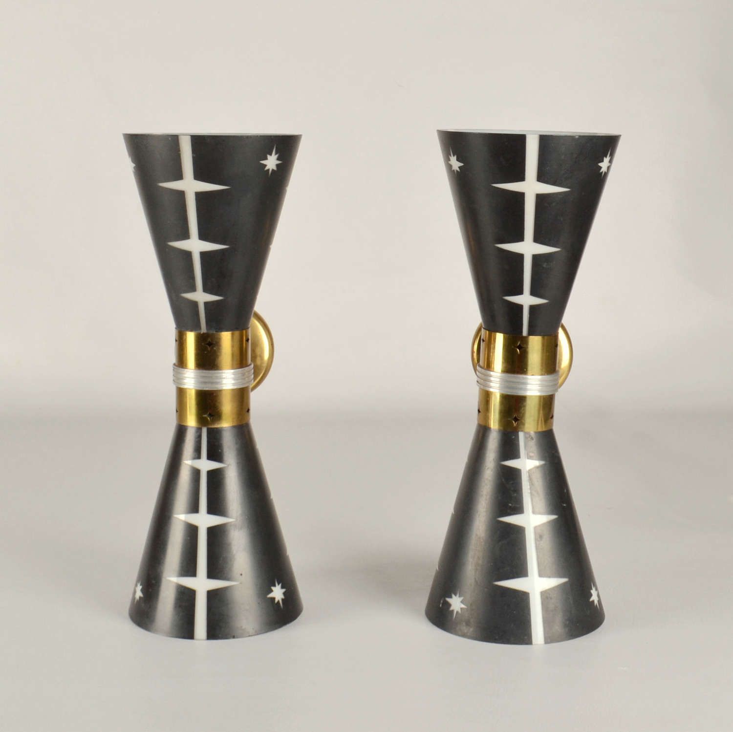 Rare Pair Of 1950’s Hourglass Wall Lights In Black Glass photo furniture