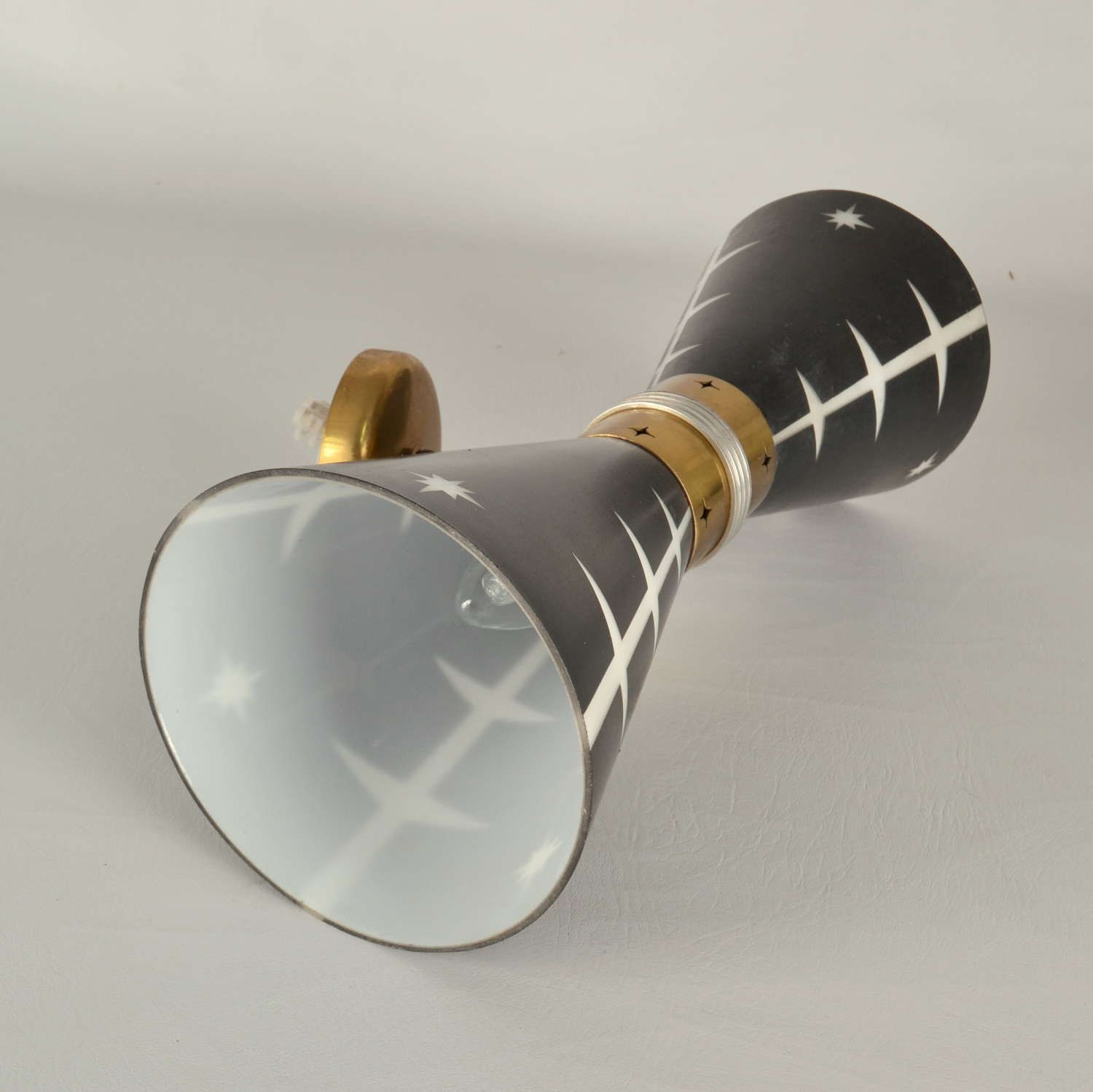 photo for sale Rare Pair Of 1950’s Hourglass Wall Lights In Black Glass