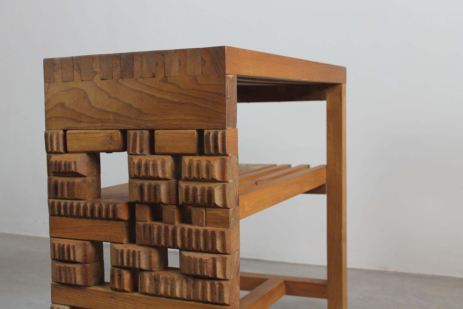Pierre Chapo Wooden Console Table With Inlays French Manufacture 1960s photo vinterior