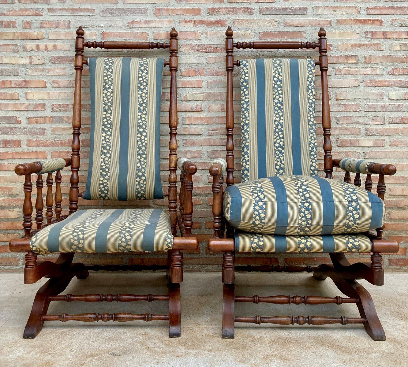 Furniture Spanish Rocking Chairs In Carved Walnut, 1960, Set Of 2 photo