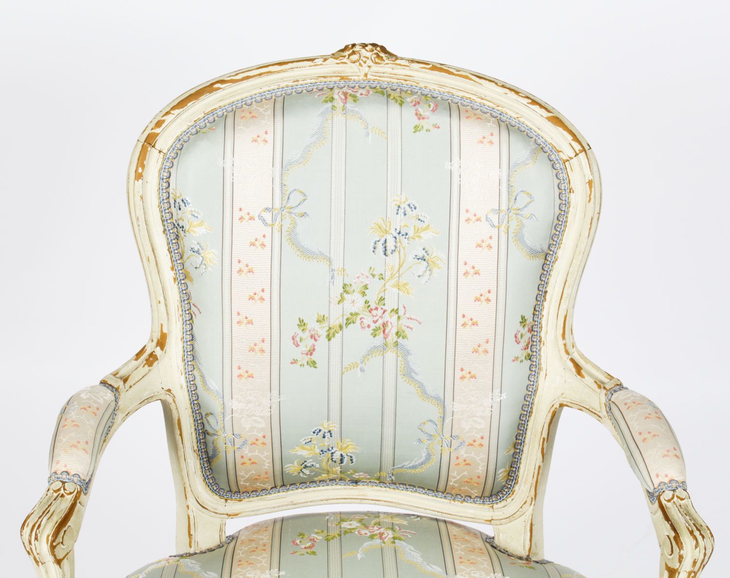 photo vintage Pair Shabby Chic Louis Revival French Painted Armchairs 19th  Century