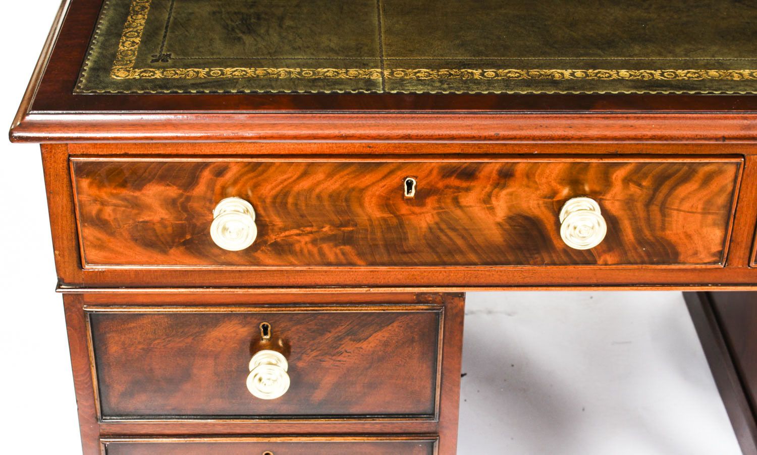 Furniture 4ft Victorian Flame Mahogany Partners Pedestal Desk 19th C photo