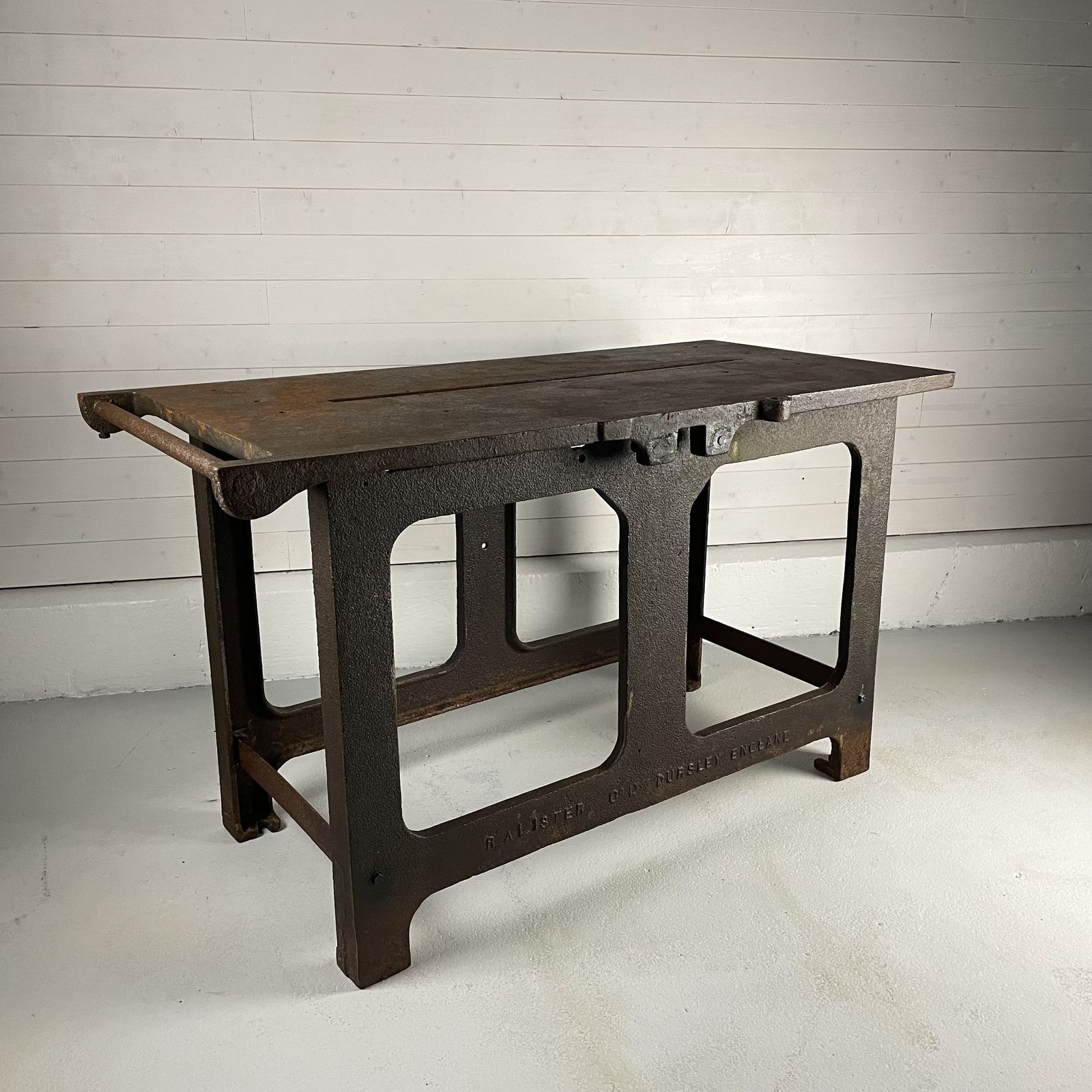 Large Antique Industrial Cast Iron Saw Bench Table