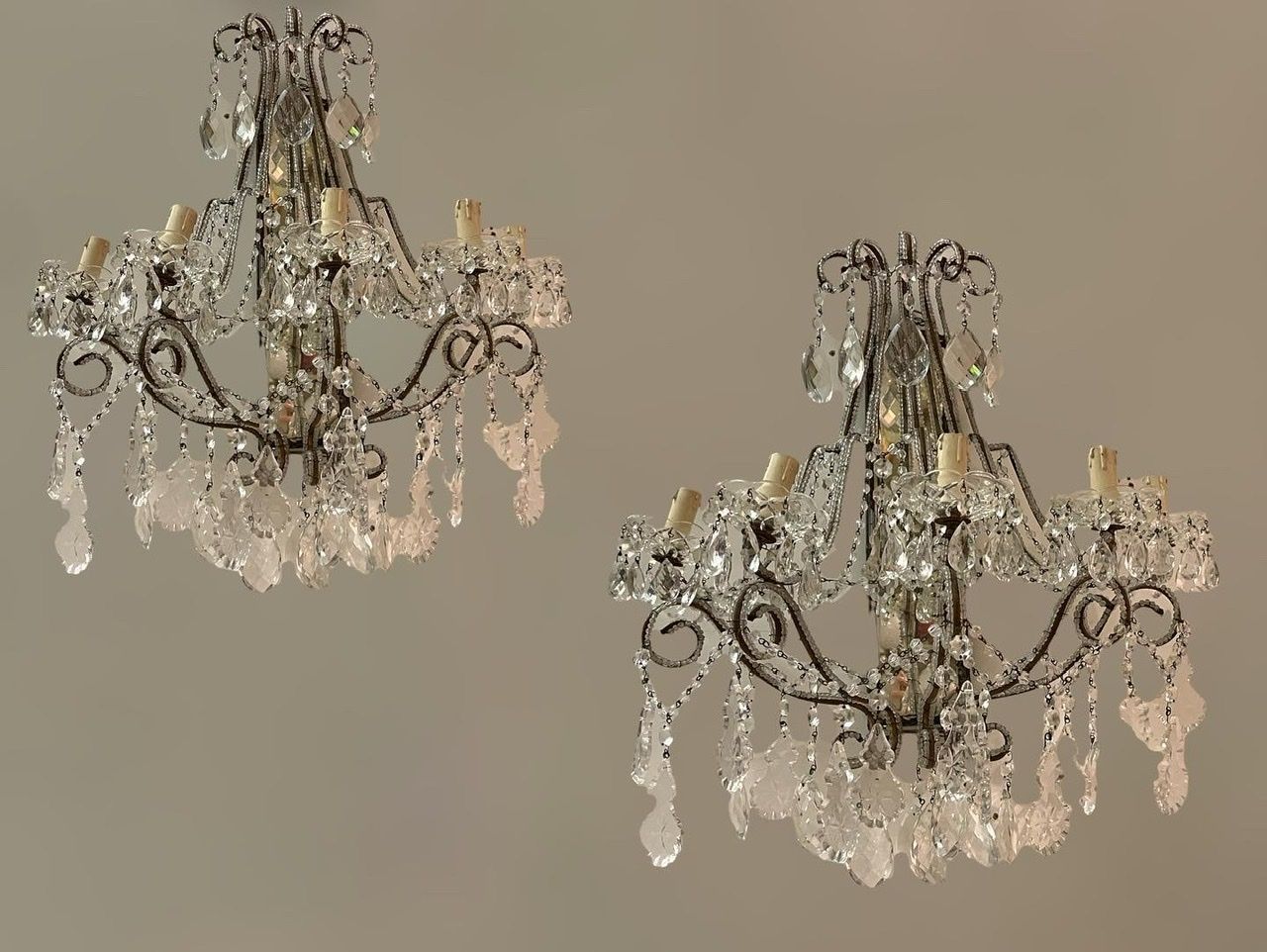 Large Italian Antique Crystal Beaded Mirrored Sconces Set Of 2 Es photo furniture