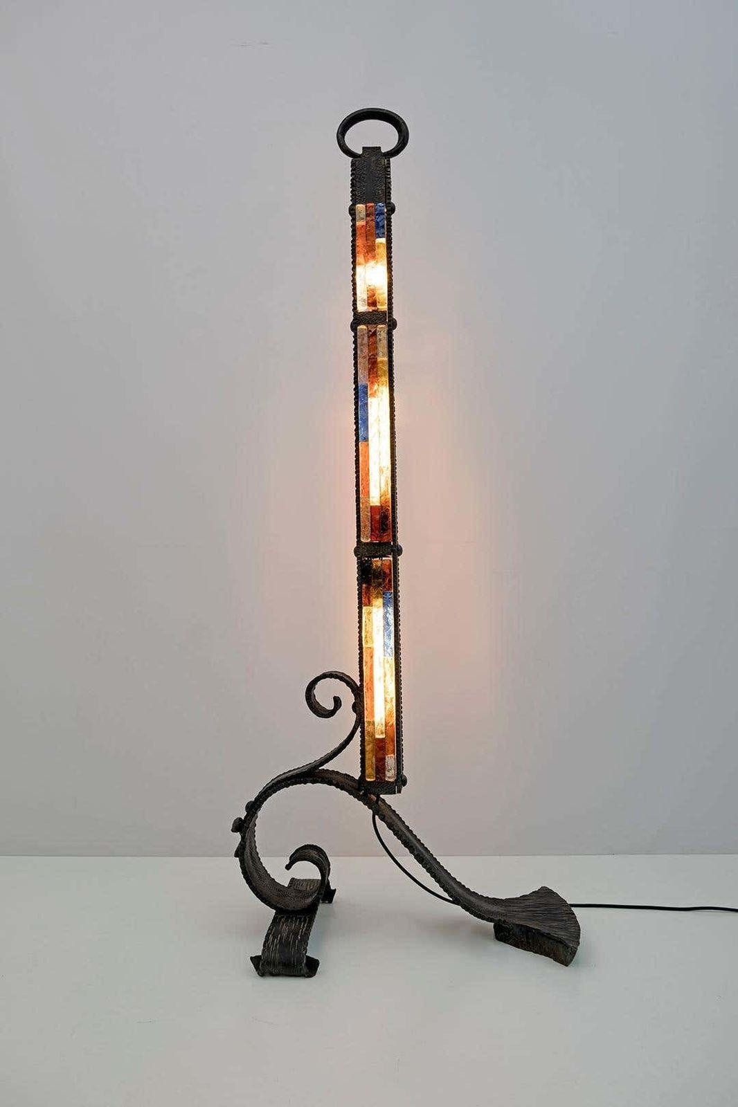Poliarte Brutalist Italian Wrought Iron And Color Raw Glass Floor Lamp, 1960s photo 3874.0
