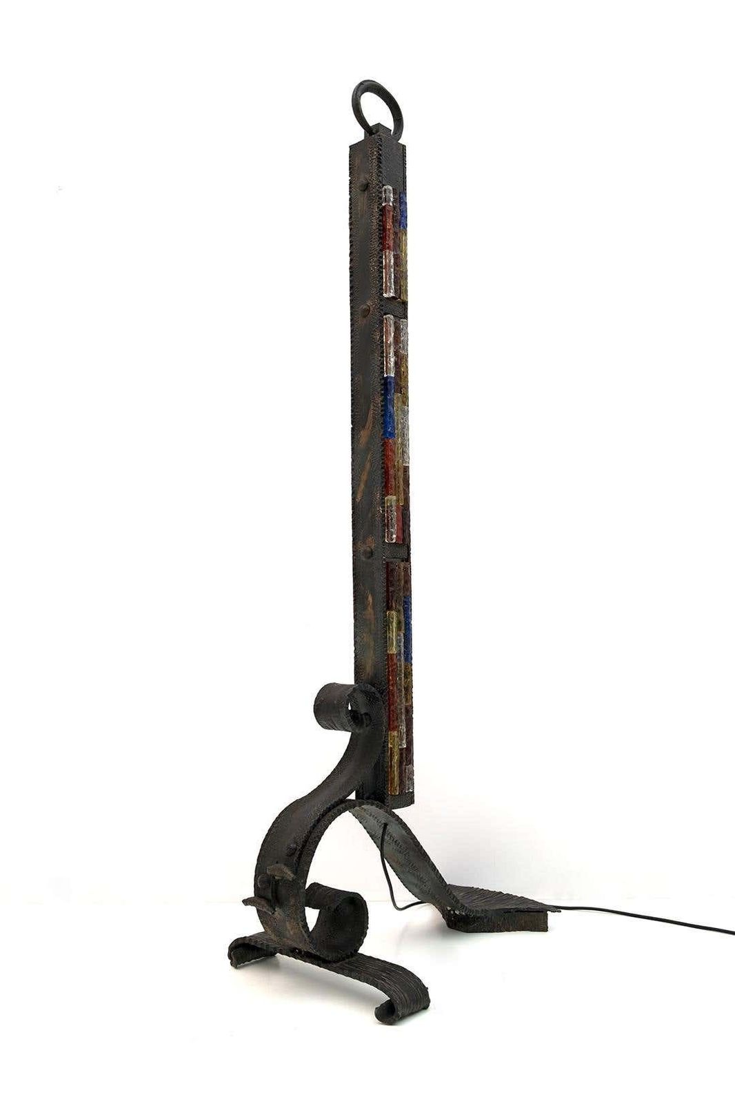 Poliarte Brutalist Italian Wrought Iron And Color Raw Glass Floor Lamp, 1960s photo buy