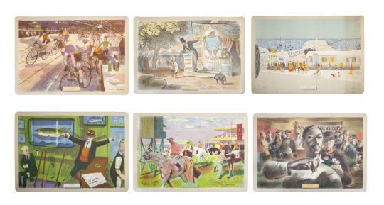 Reduced   Rare Set Of 6 1950s Guiness Book Of World Records Lithographs
