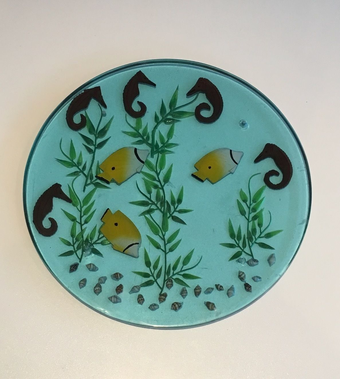 Suite Of 4 Resin Trays, Encrusted With Seahorses, Fish, Seaweed And Shells photo vinterior