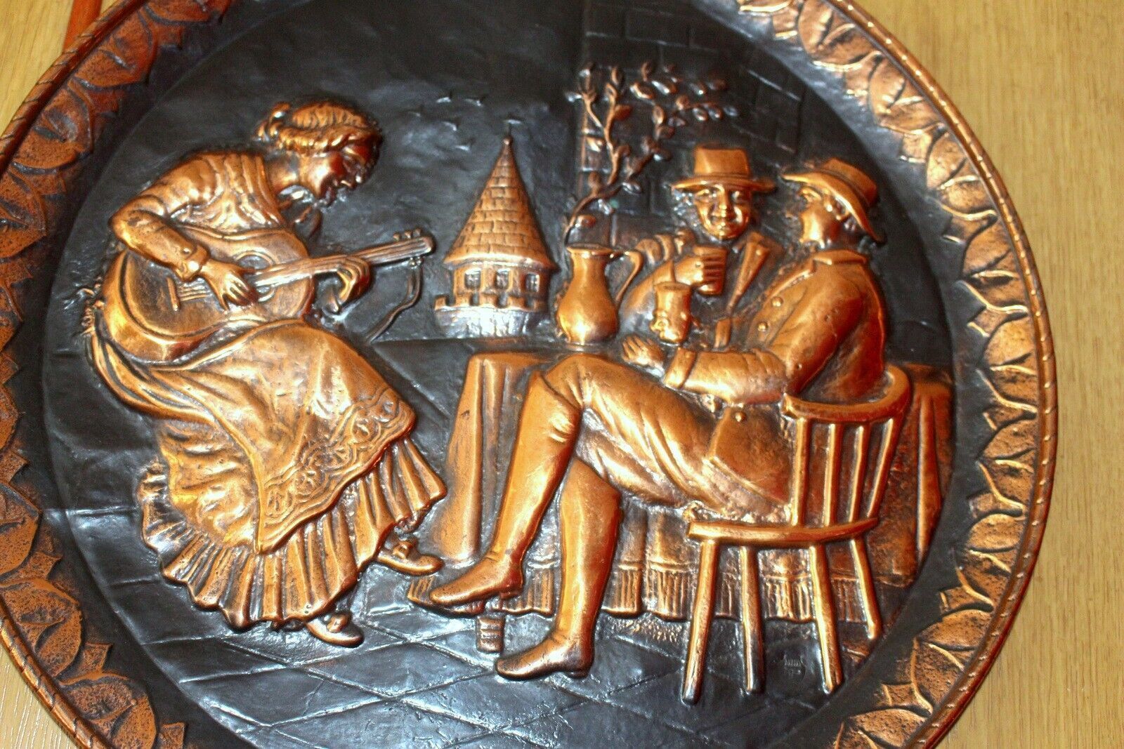 Vintage French Brass& Copper Wall Plaque 19th C. Portrait Heat Resistant photo furniture