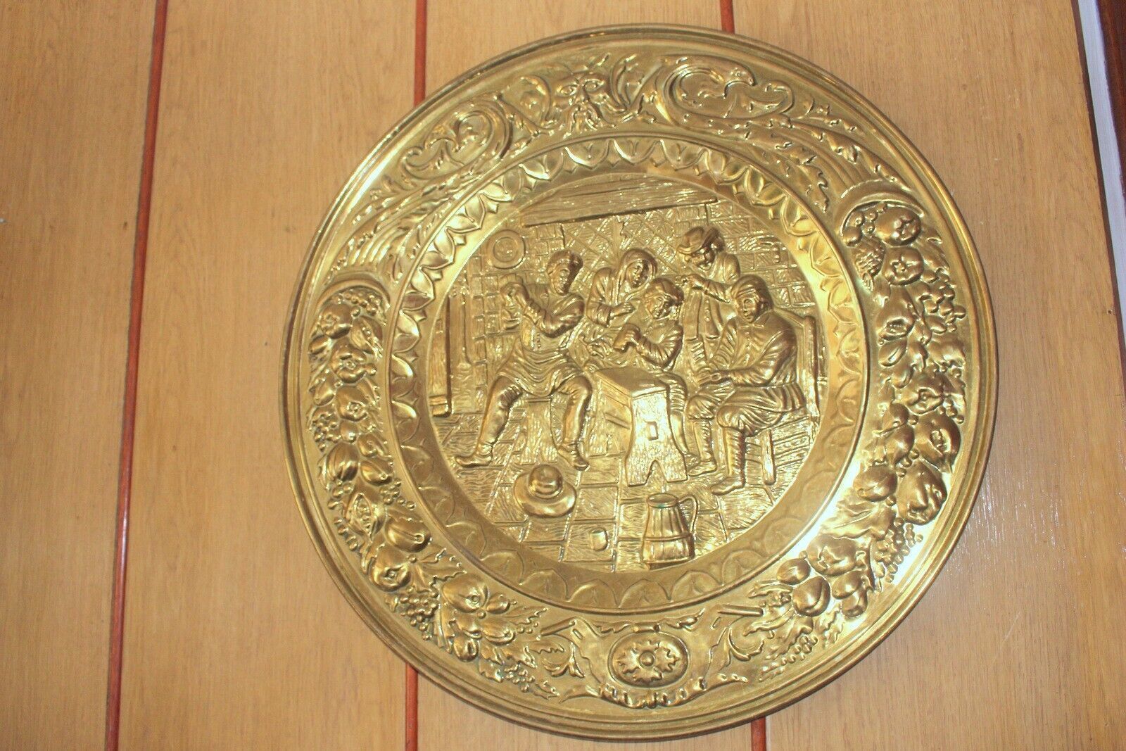 Large Vintage French Brass Wall Plaque 19th C. Home Portrait Heat Resistant