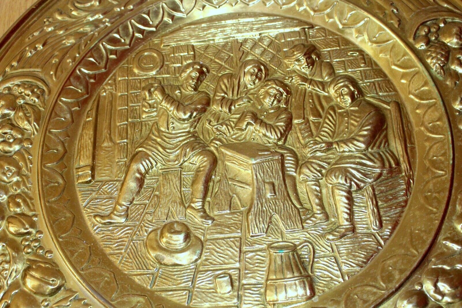Large Vintage French Brass Wall Plaque 19th C. Home Portrait Heat Resistant photo furniture