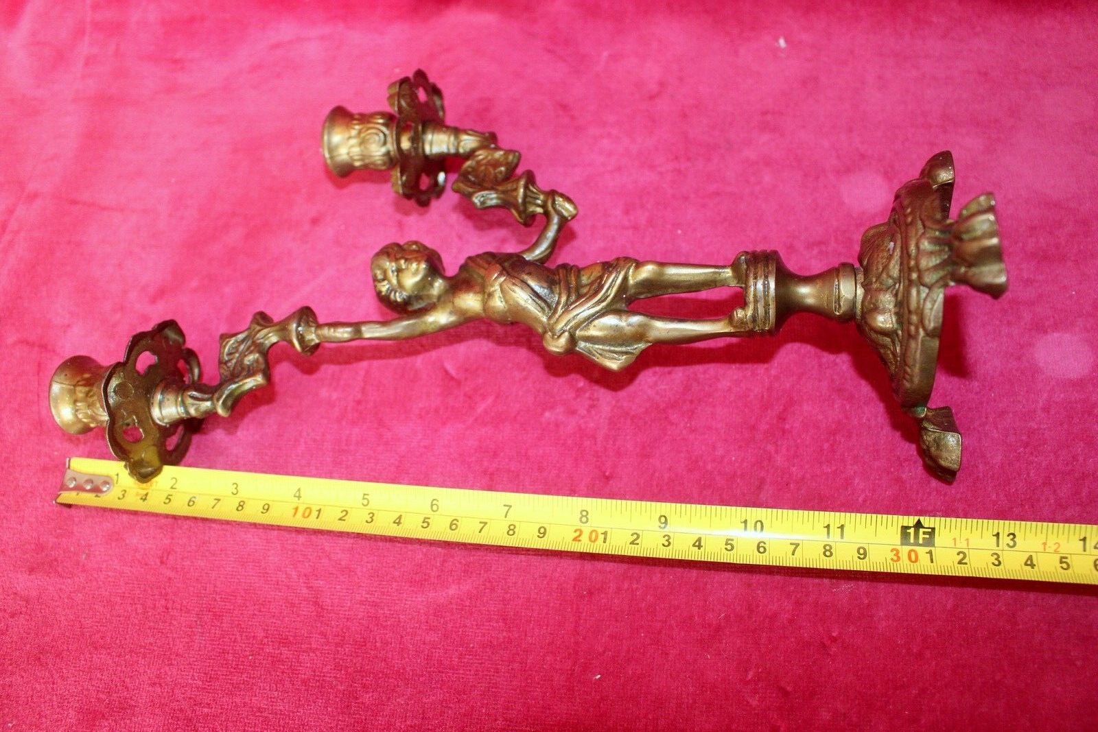 photo furniture French Vintage Pair Of Ornately Gold Patina Bronze Candle Holders Cherubs