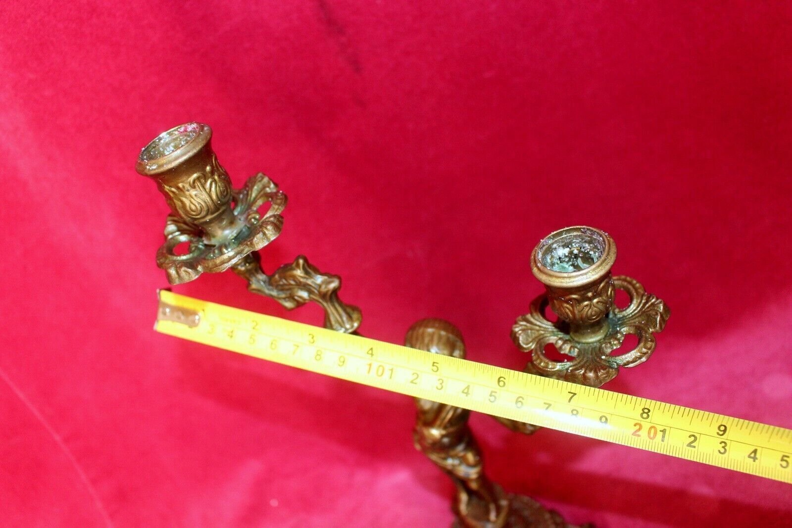 photo for sale French Vintage Pair Of Ornately Gold Patina Bronze Candle Holders Cherubs