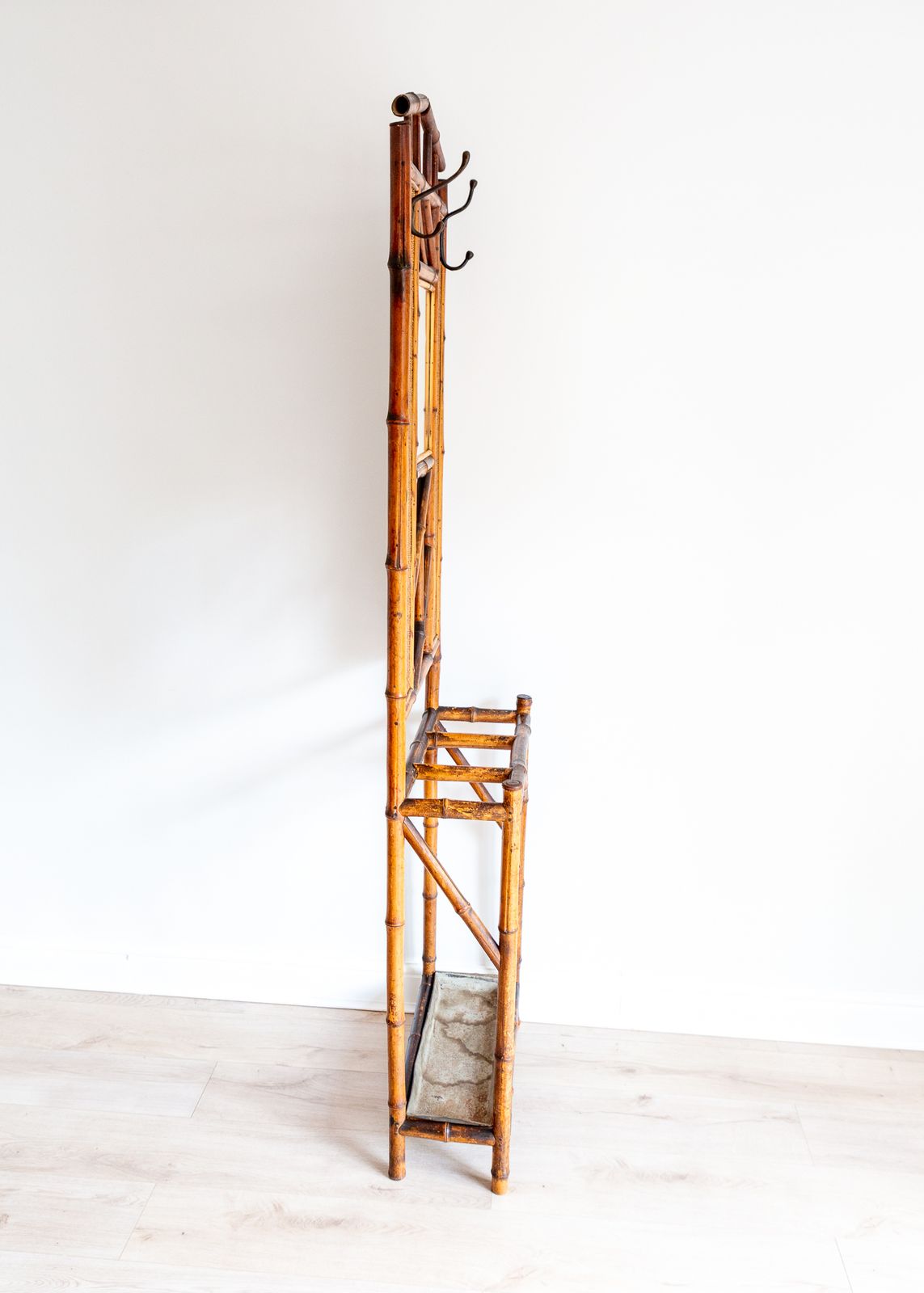 photo buy Boho Bamboo Hall Stand Mirrored Coat Rack With Umbrella Stand Stick Stand Chinoiserie French Mid Century Aesthetic Movement