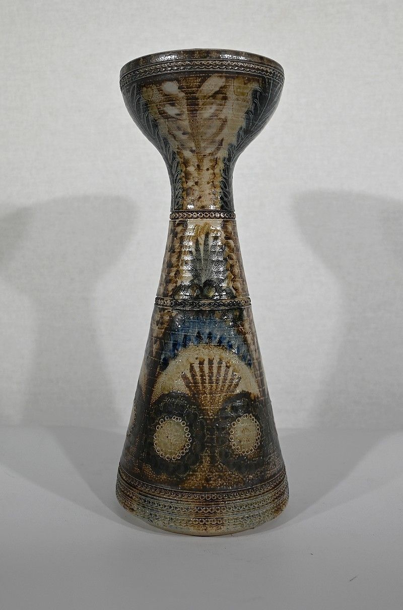 Salt Sandstone Vase Signed Jc. Courjault For Keraluc Quimper  1960 photo Home Decor